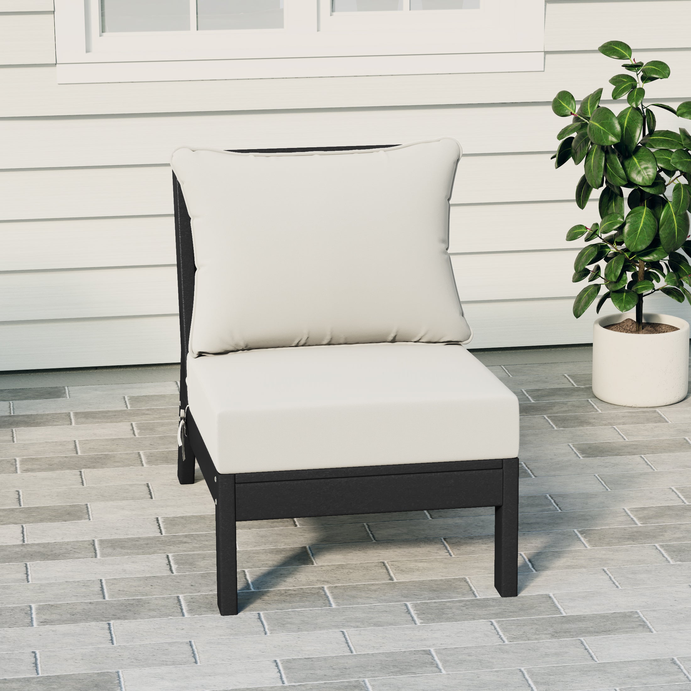 Portsmouth Modern Outdoor HDPE Patio Armless Sectional Corner Club Chair with Deep Seat Cushions