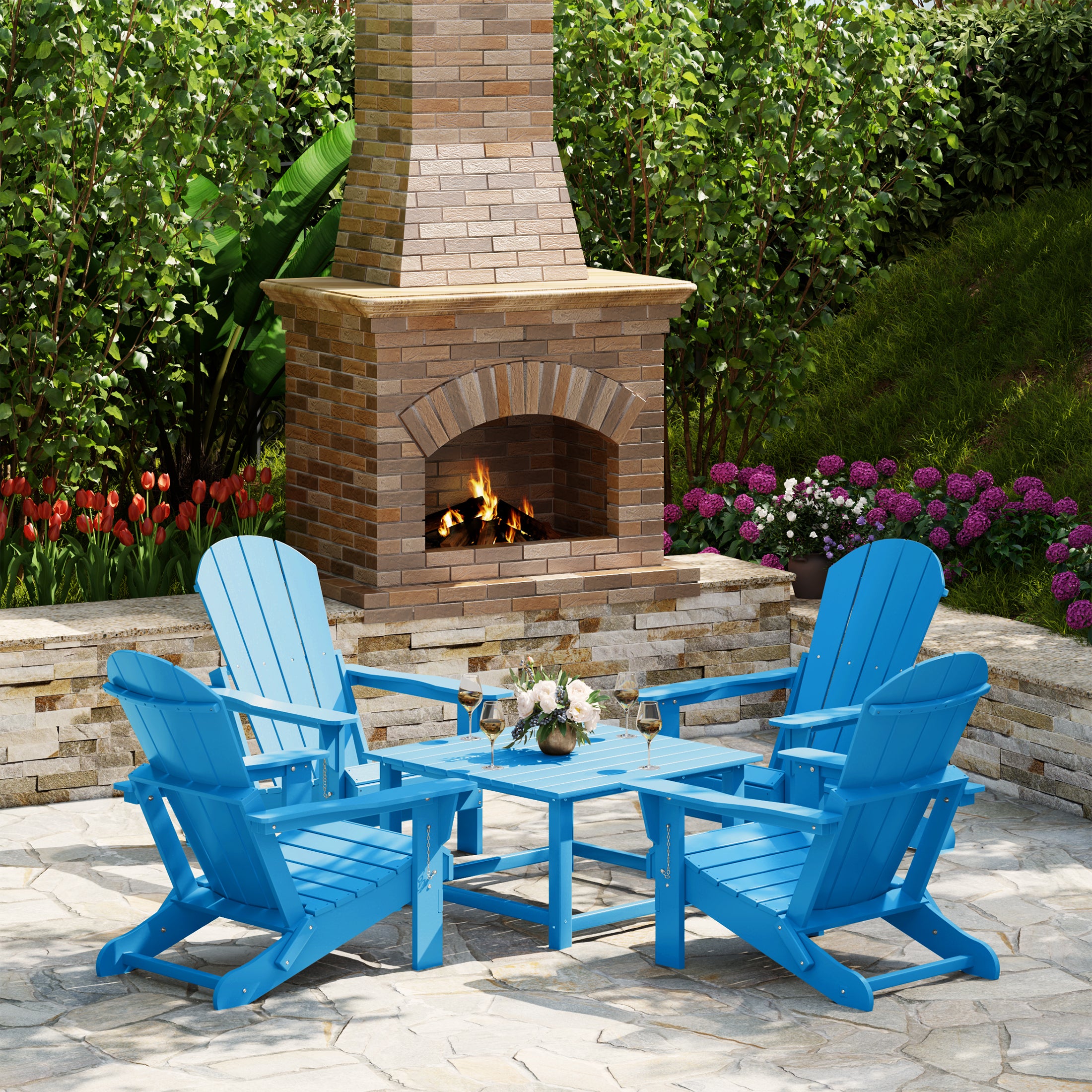 Paradise 5-Piece HDPE Adirondack Chair Outdoor Patio Square Table Conversation Set