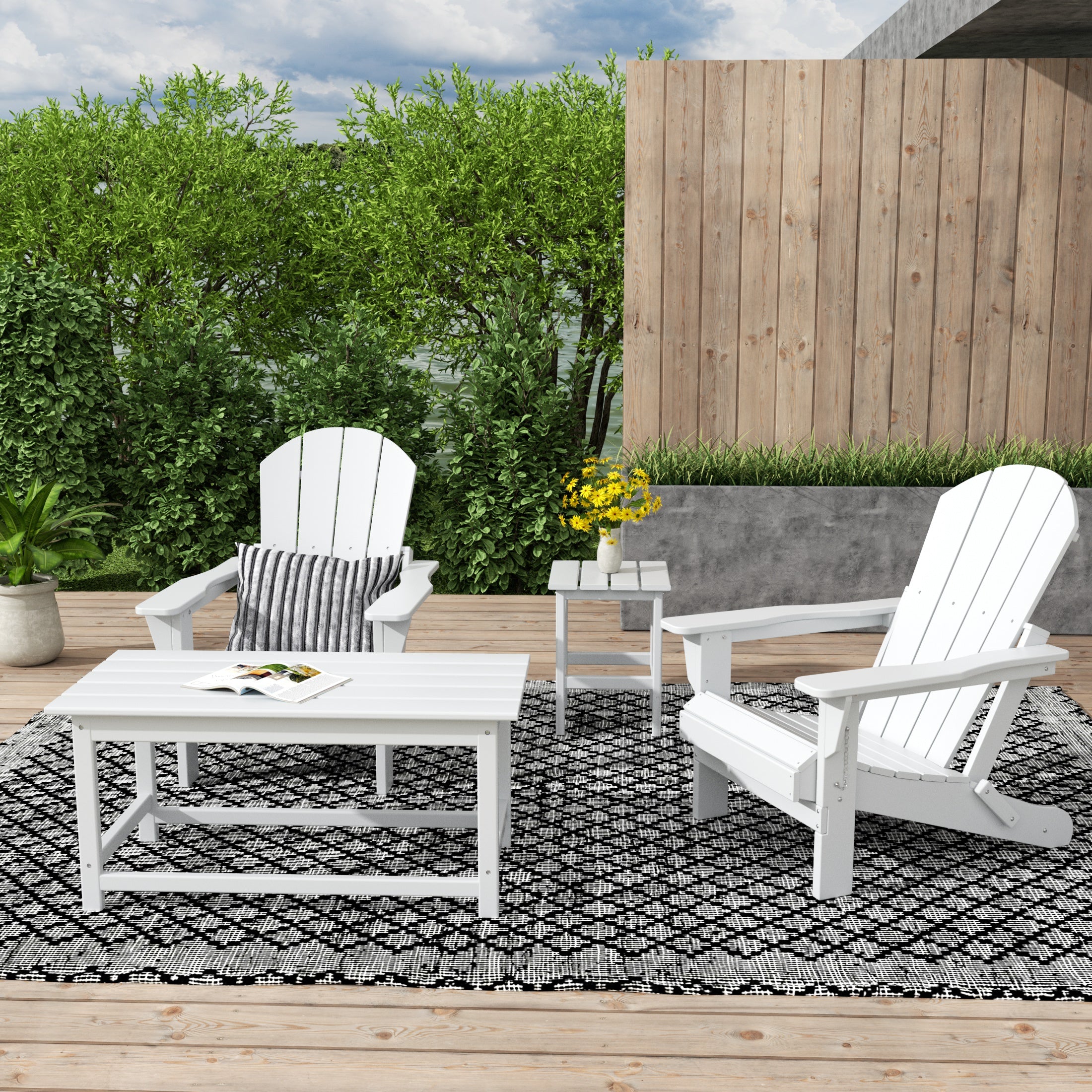 Paradise Westintrends 4-Piece set Outdoor / Patio Poly Adirondack chairs with a Coffee and a side table ( 2 seater )