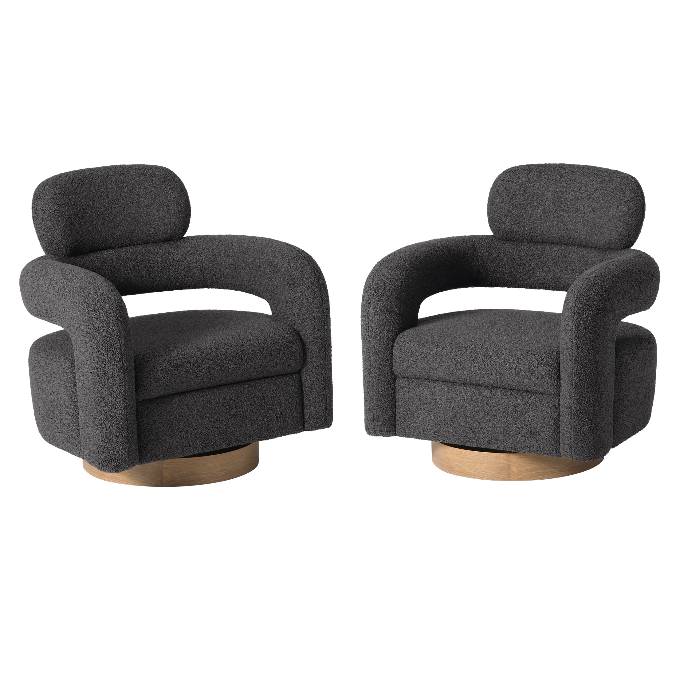 Celine Mid-Century Modern Round Sherpa Swivel Barrel Accent Chair (Set of 2)