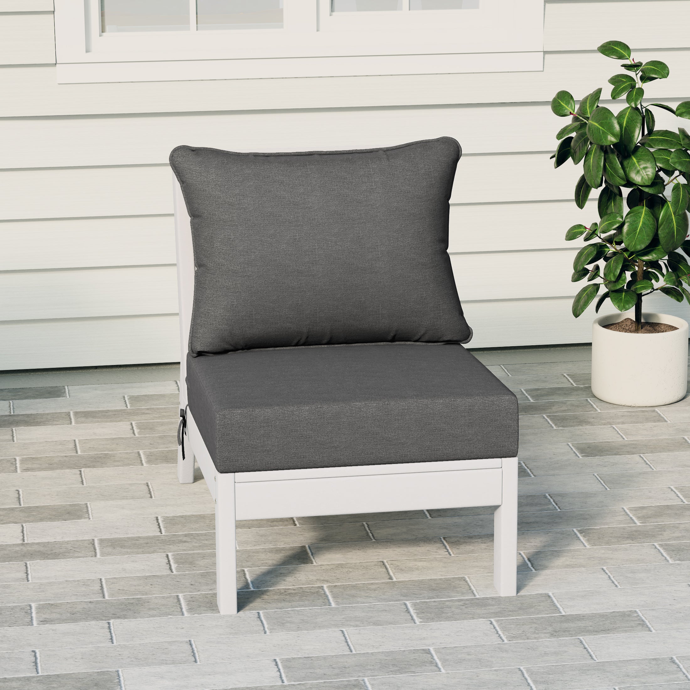 Portsmouth Modern Outdoor HDPE Patio Armless Sectional Corner Club Chair with Deep Seat Cushions