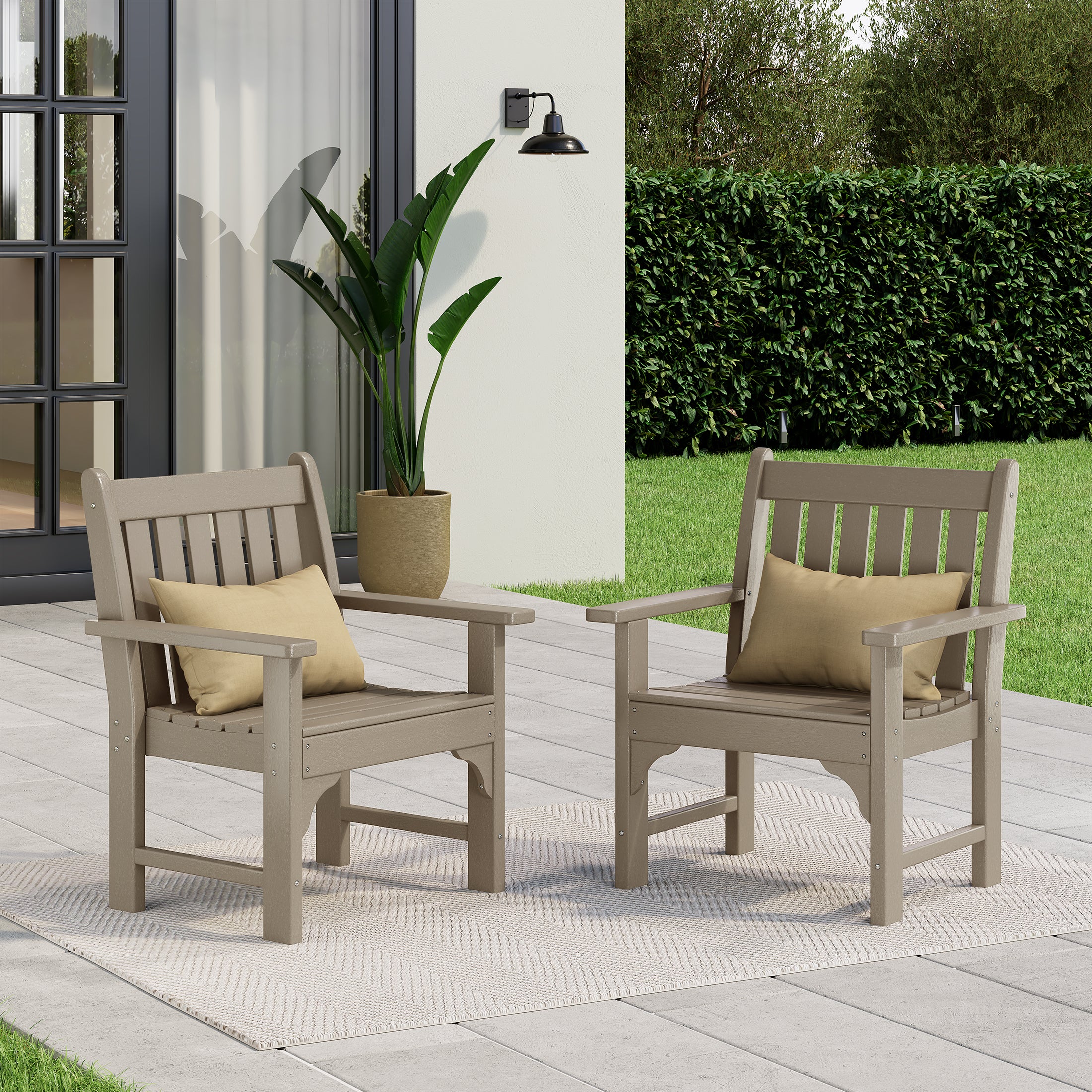 Paradise Outdoor Patio HDPE Garden Dining Arm Chairs (Set of 2)