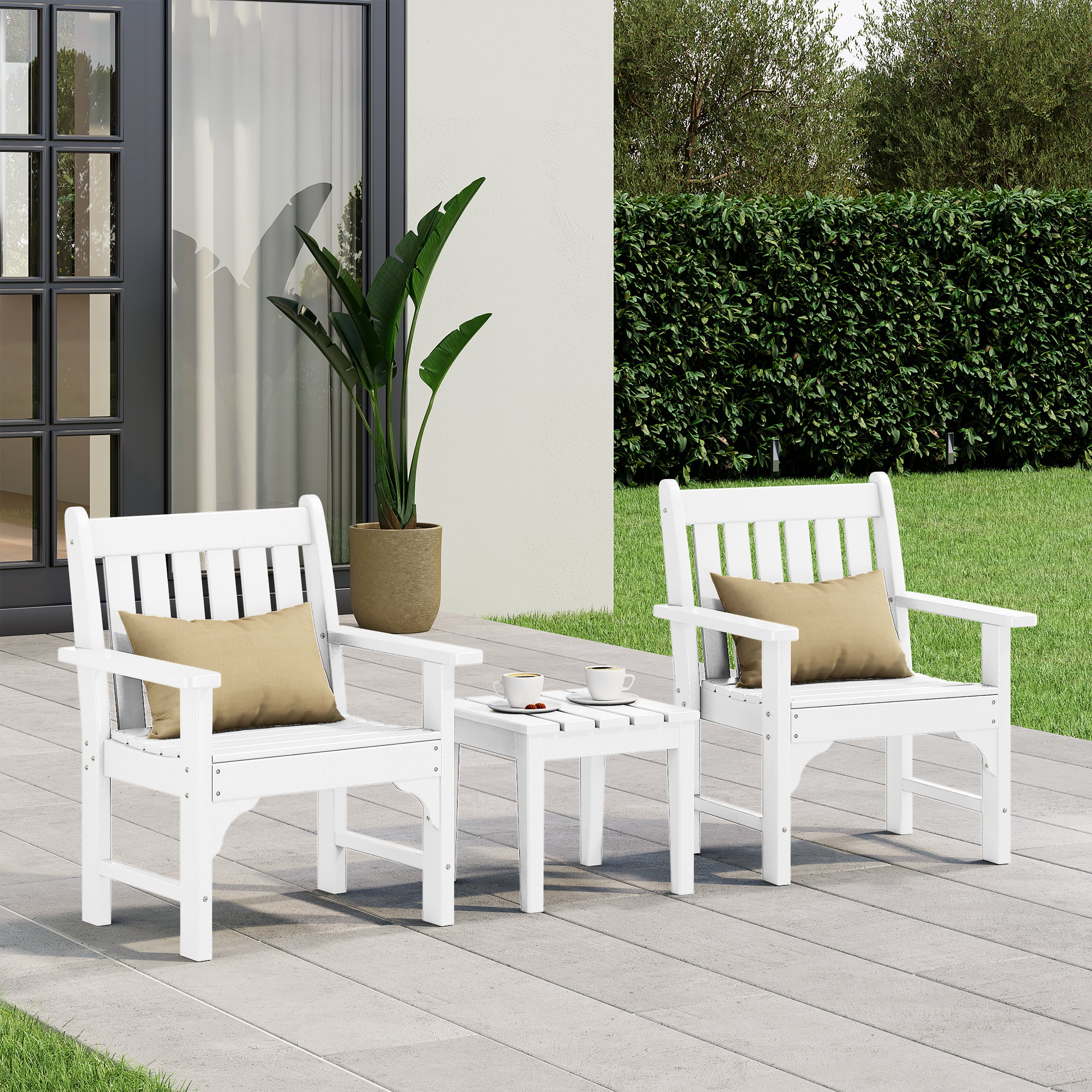 Paradise Outdoor Patio 3-Piece HDPE Adirondack Garden Chairs with Square Adirondack Side Table Set