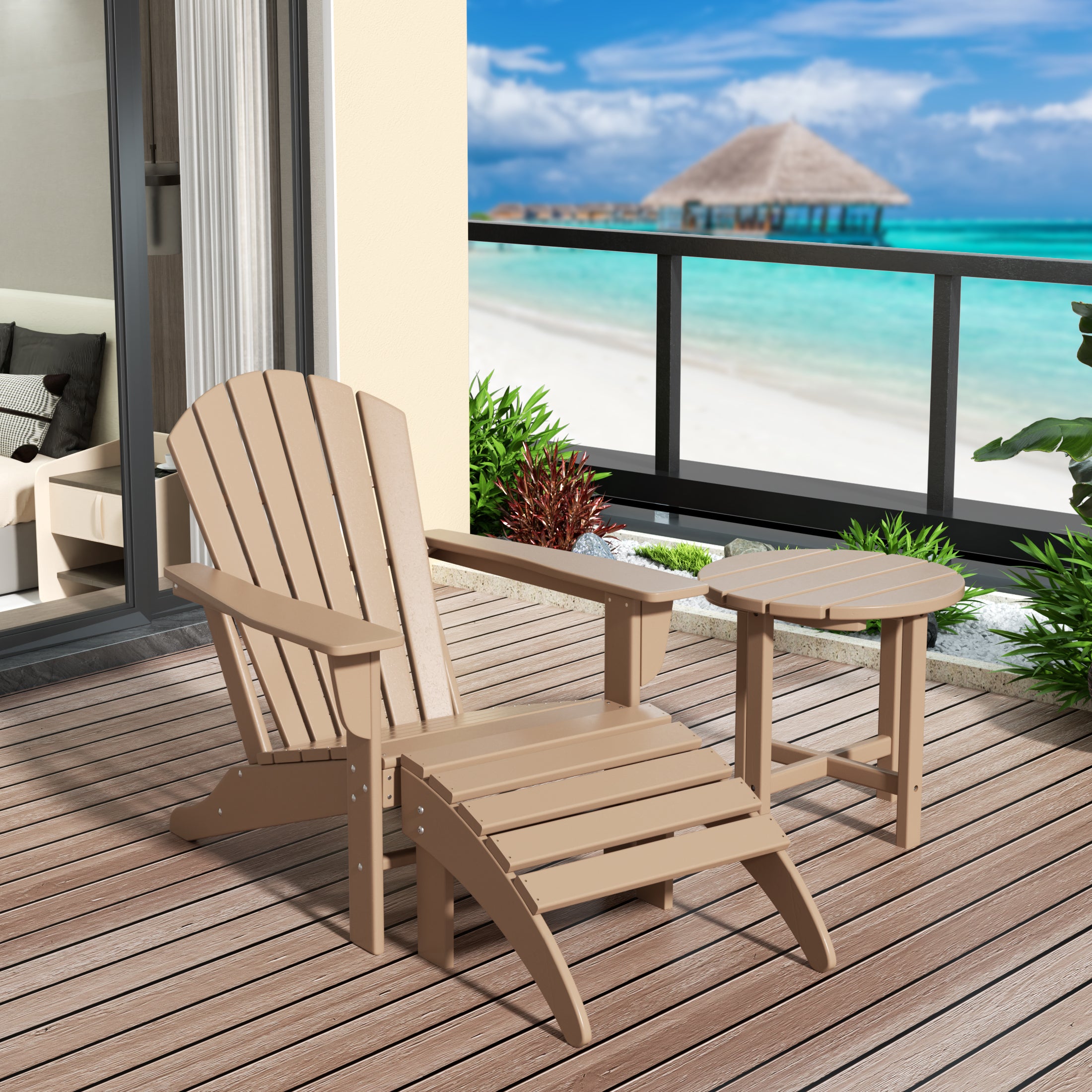 Portside Outdoor Adirondack Chair With Ottoman And Side Table 3-Piece Set