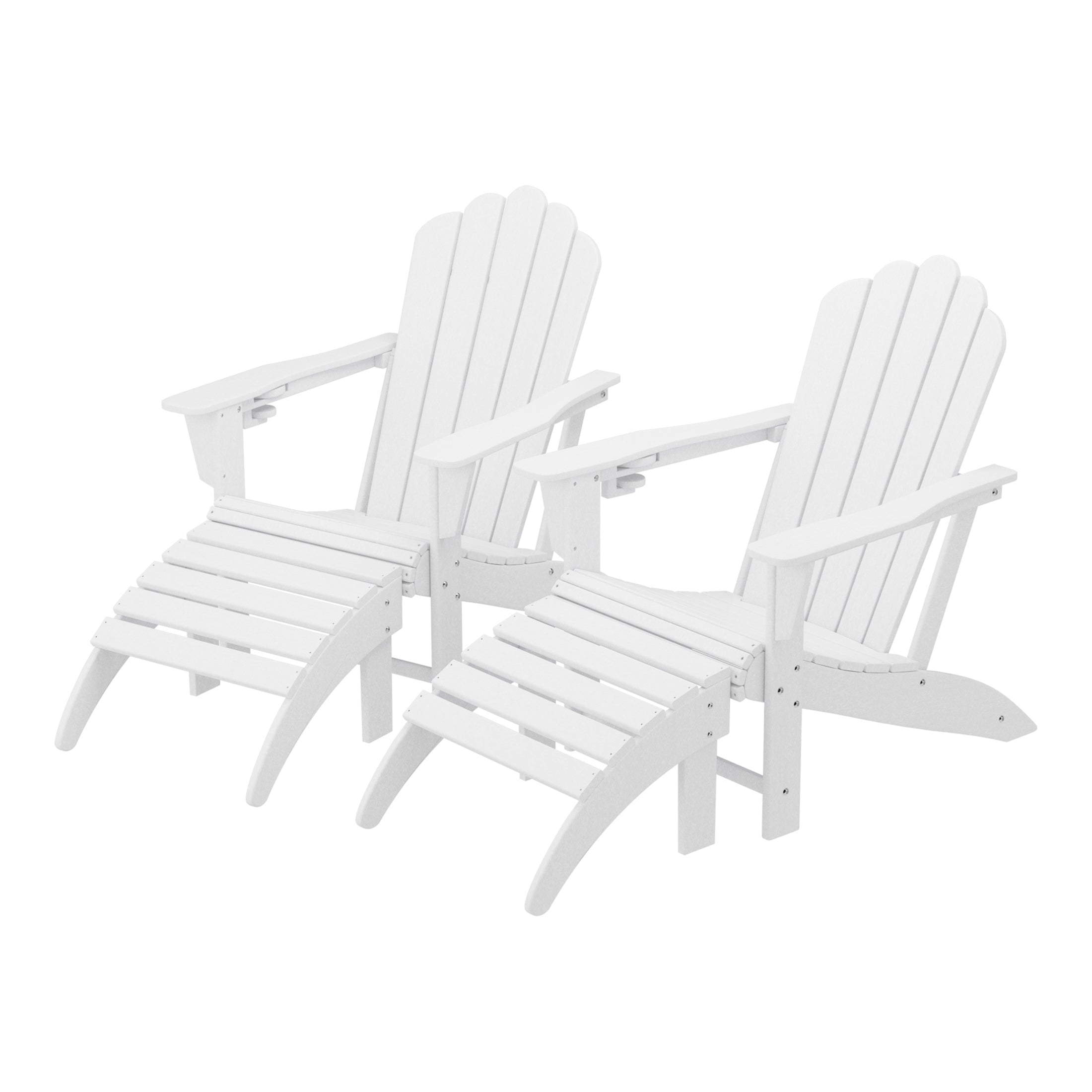 Lakeview 4-Piece Outdoor Patio HDPE Adirondack Chairs With Ottomans and Cup Holder Set