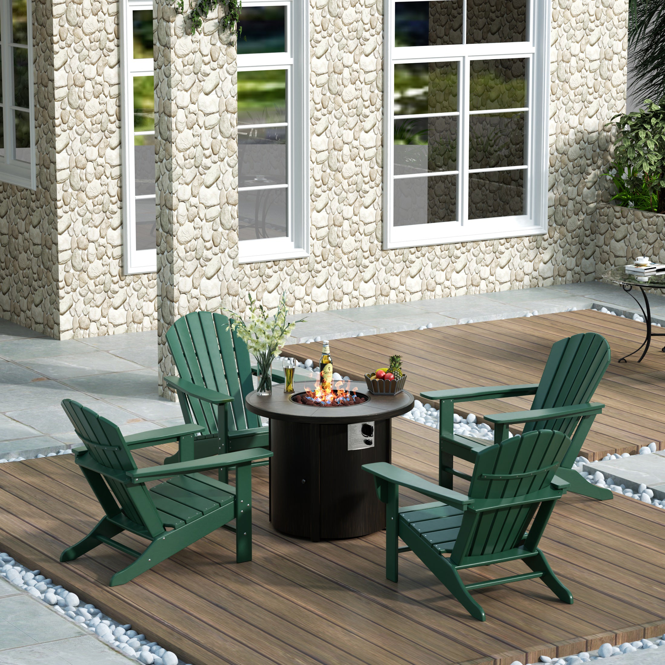 Portside Dylan Outdoor Patio Adirondack Chair with Round Fire Pit Table Sets