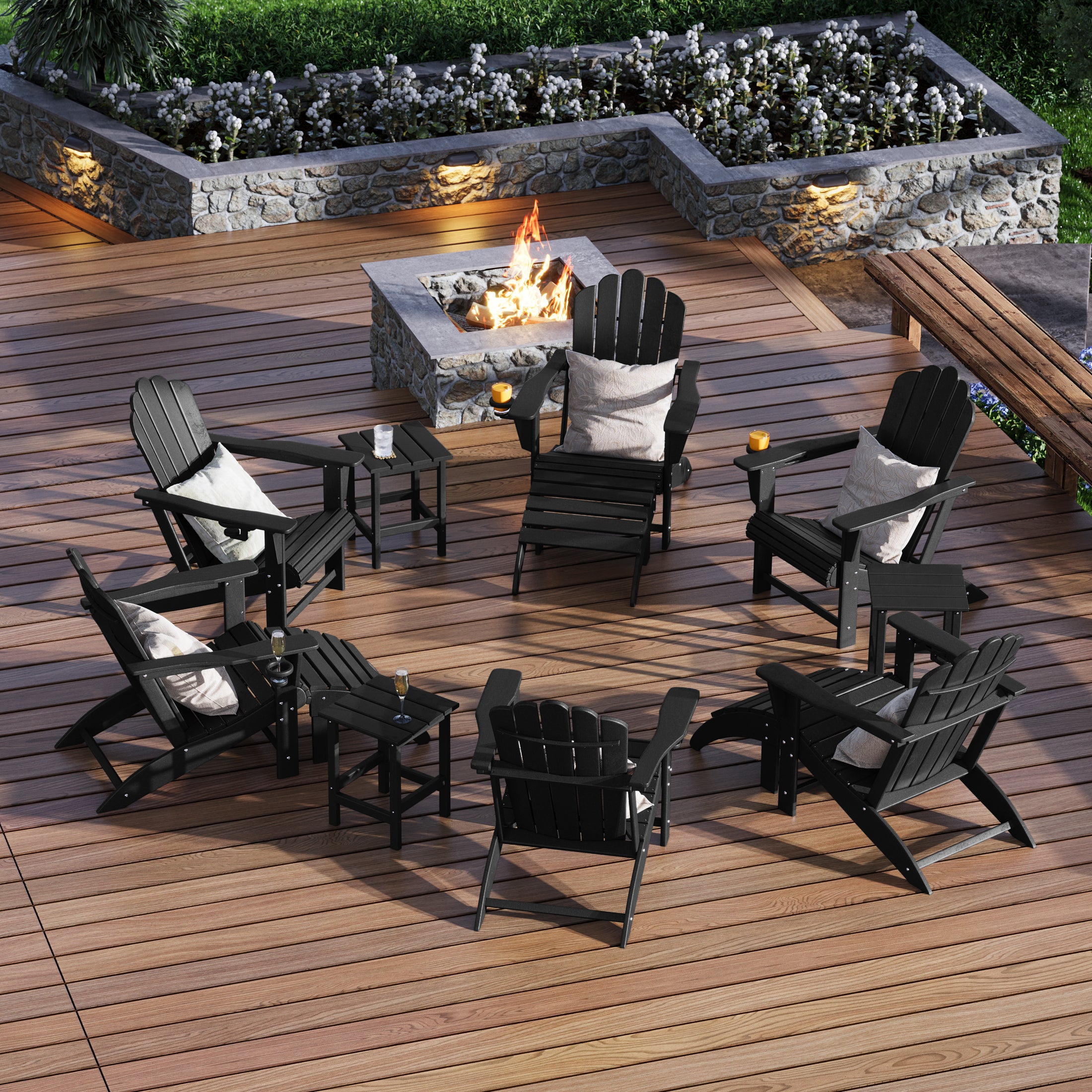 Lakeview 12-Piece HDPE Outdoor Patio Furniture Adirondack Chair Conversation Table Set