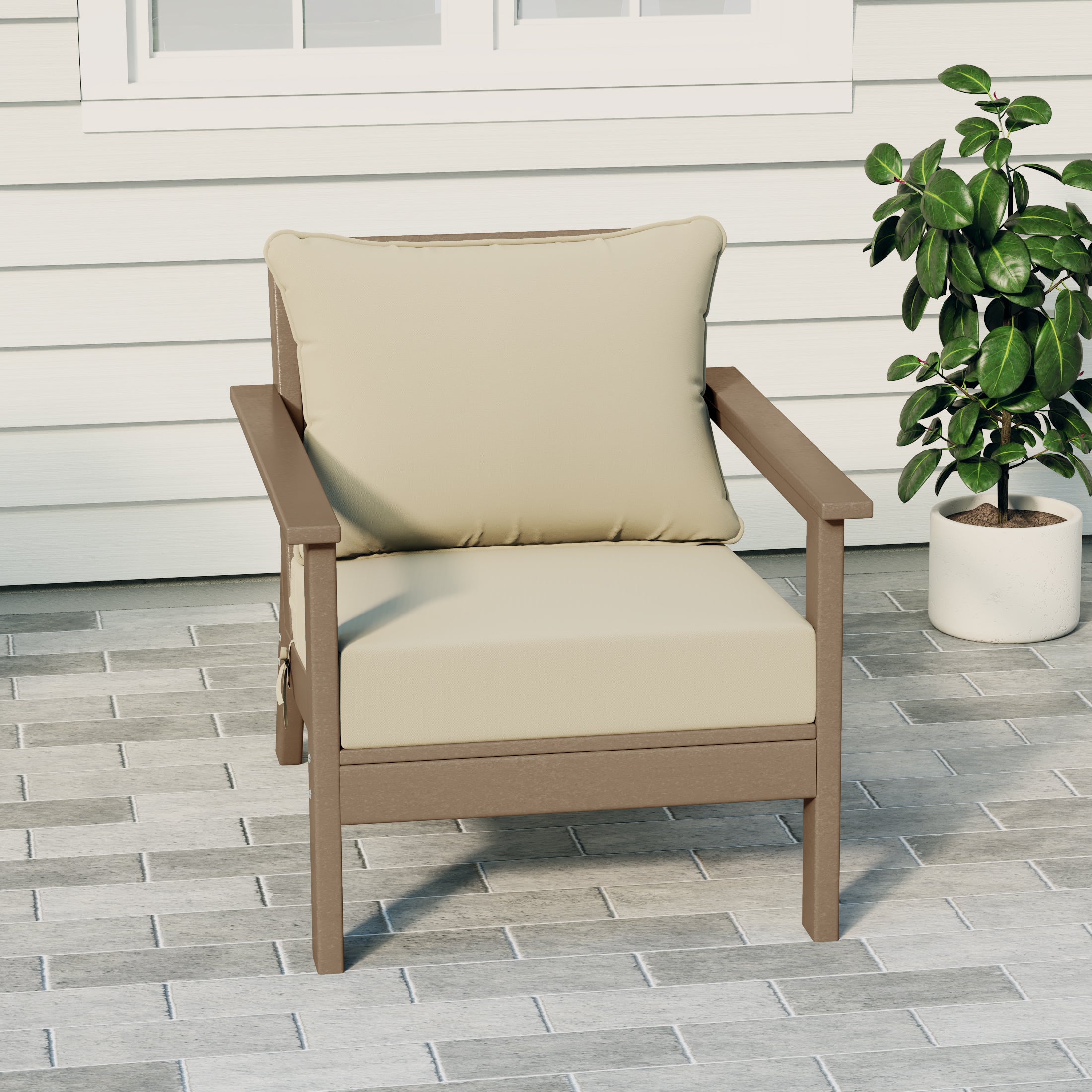 Portsmouth Modern Outdoor HDPE Patio Club Chair with Deep Seat Cushions