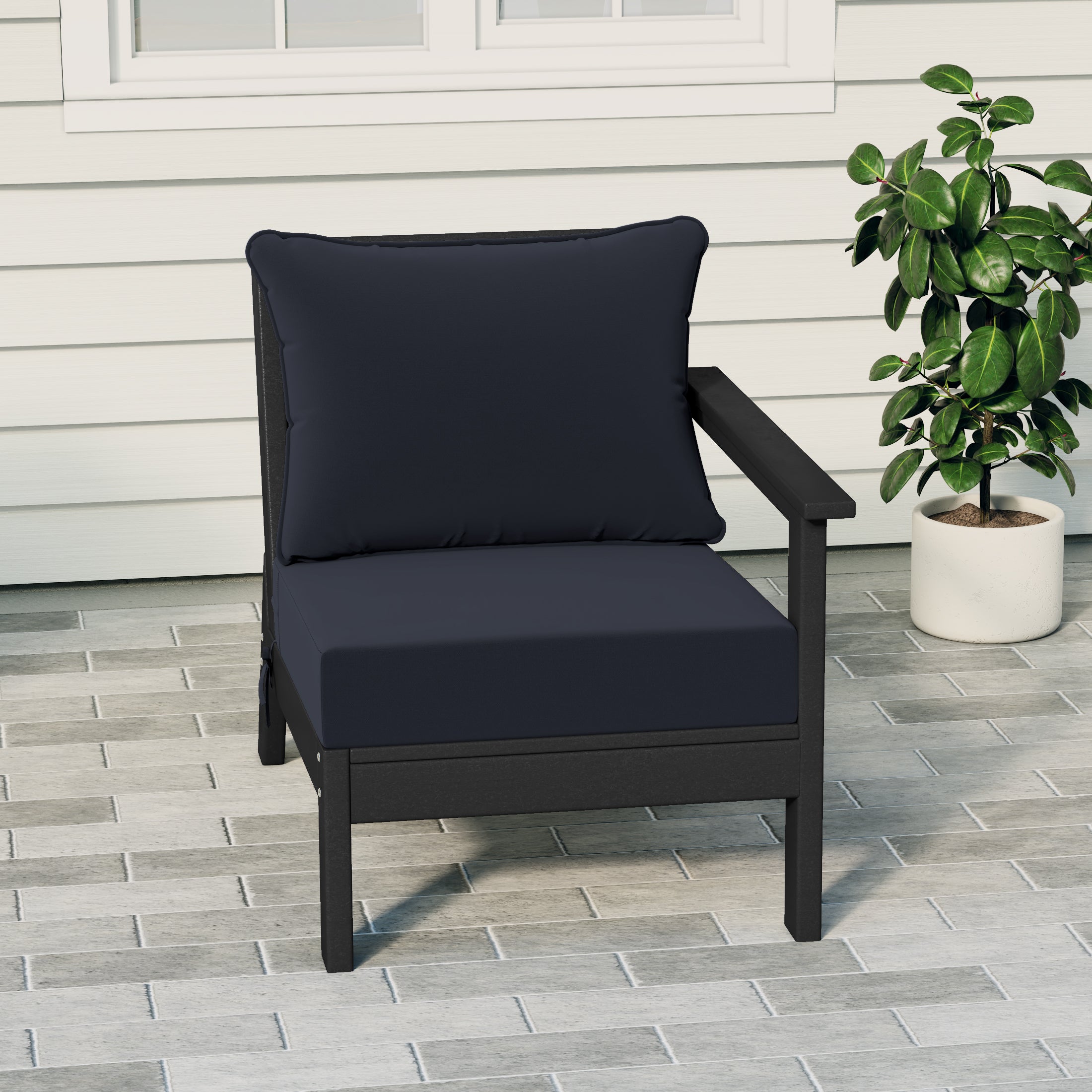 Portsmouth Modern Outdoor HDPE Patio Right Facing Sectional Corner Club Chair with Deep Seat Cushions