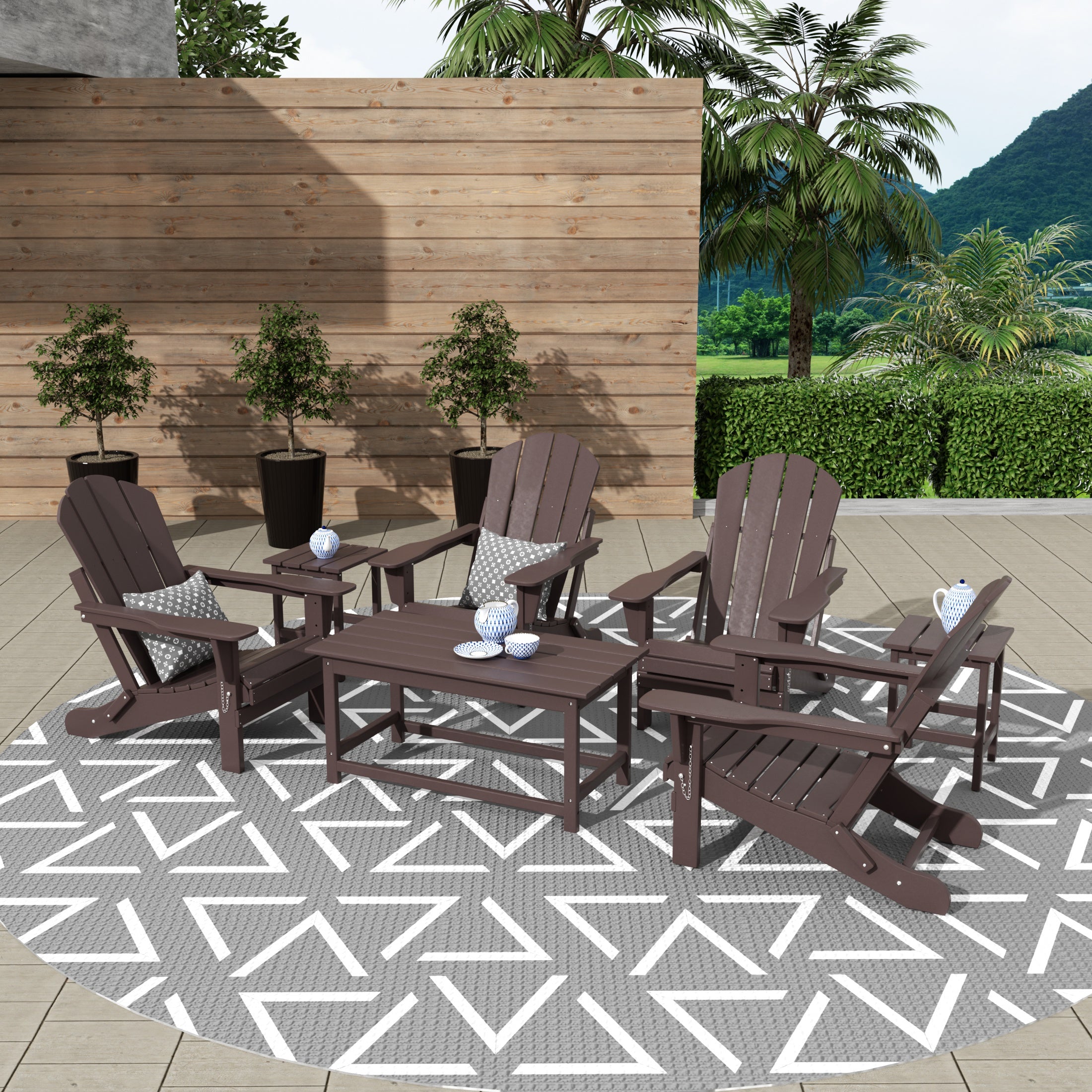 Paradise Westintrends 7-Piece set Outdoor / Patio Adirondack chairs with a Coffee and tWestintrends side tables ( 4 seater )