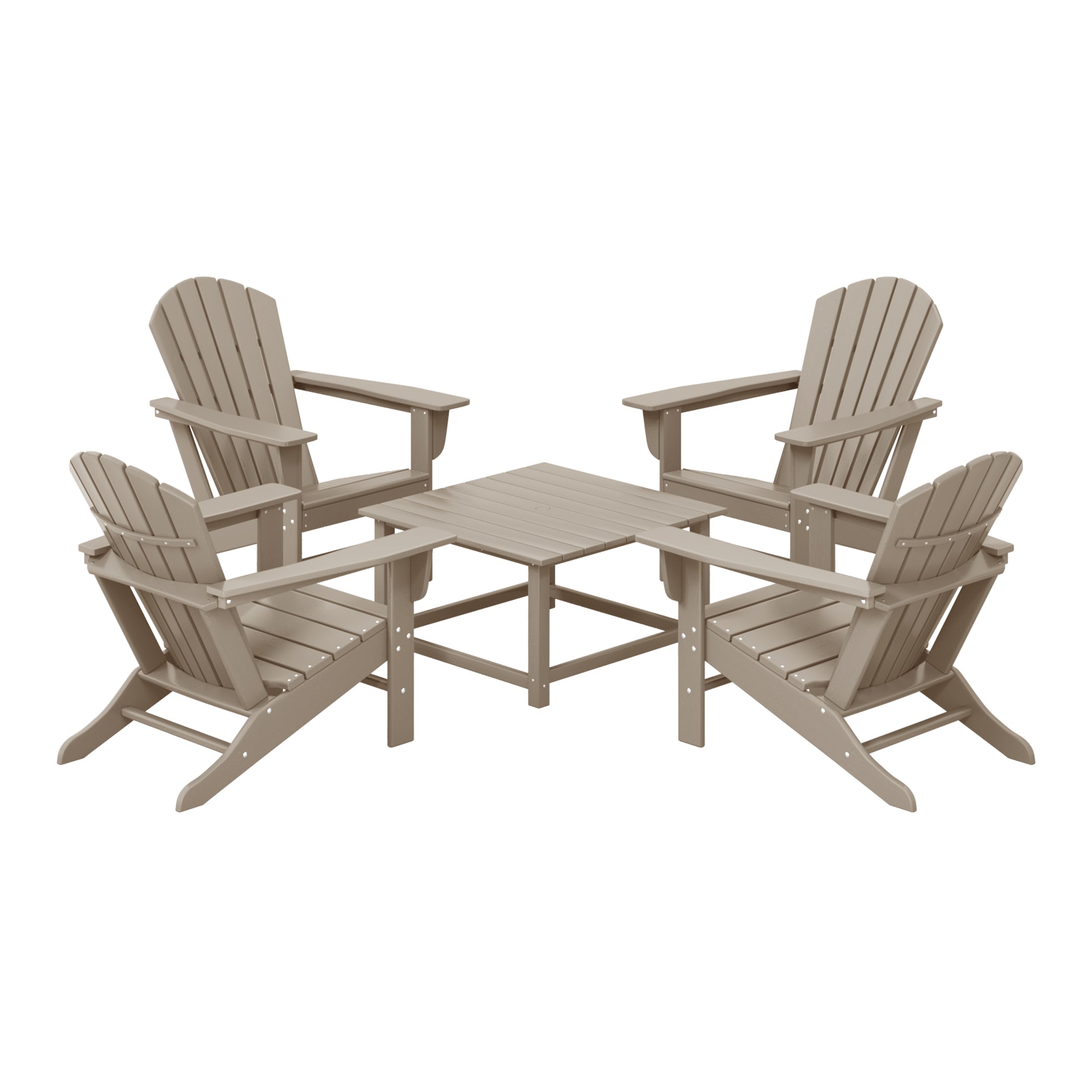 Portside 5-Piece Outdoor Patio HDPE Adirondack Chair With Square Coffee Table Conversation Set