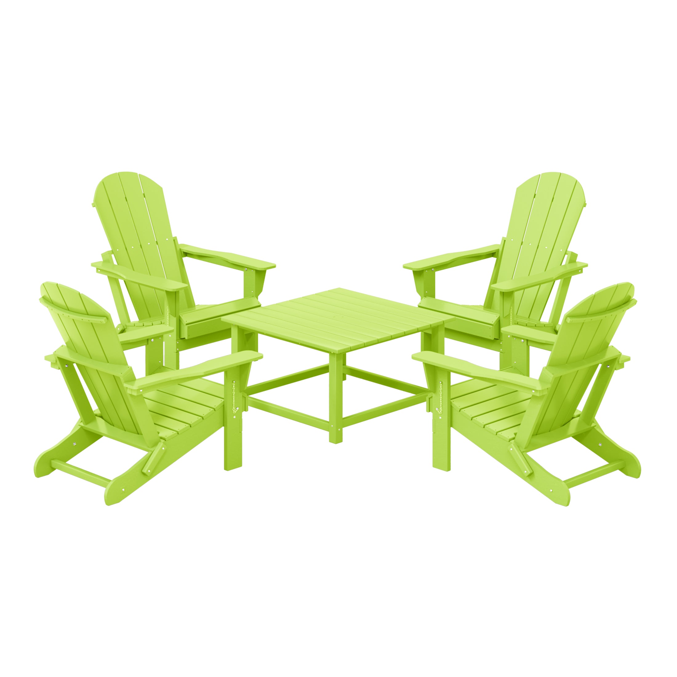 Paradise 5-Piece HDPE Adirondack Chair Outdoor Patio Square Table Conversation Set