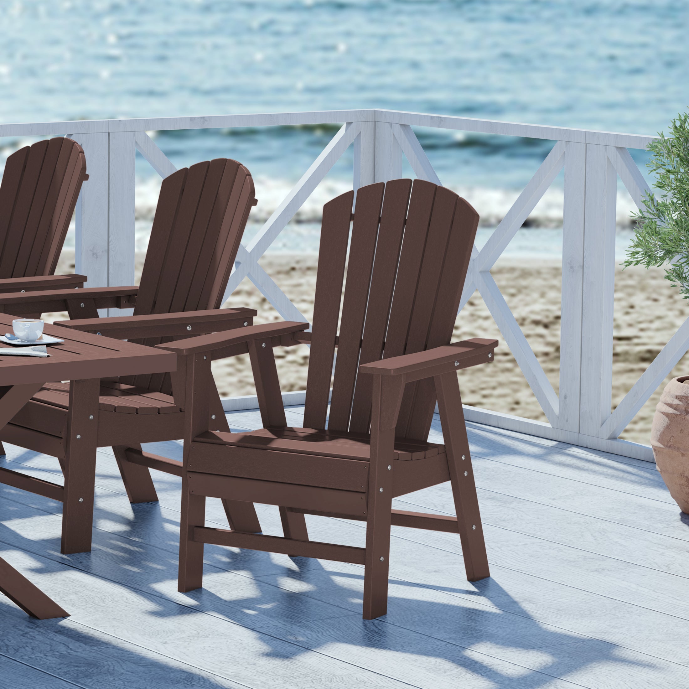 Portside Outdoor Patio Seashell Back Adirondack Dining Chair