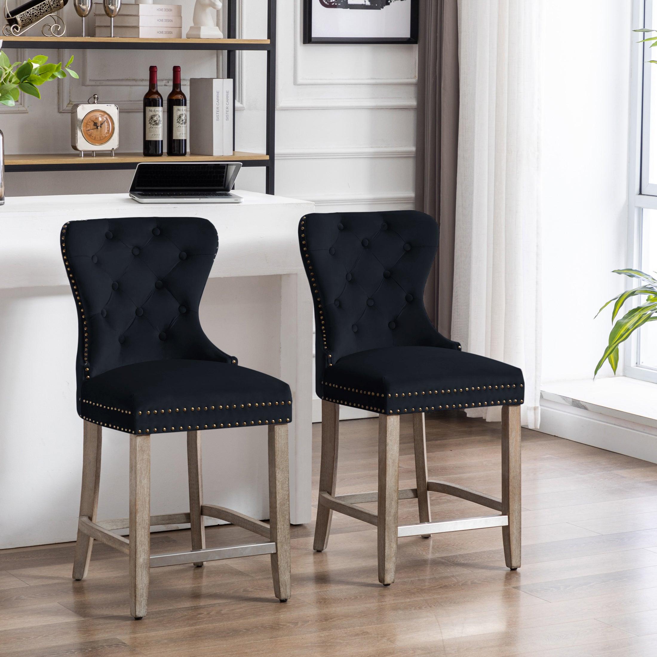 Hank 24" Tufted Velvet Counter Stool Antique Gray (Set of 2) - Costaelm