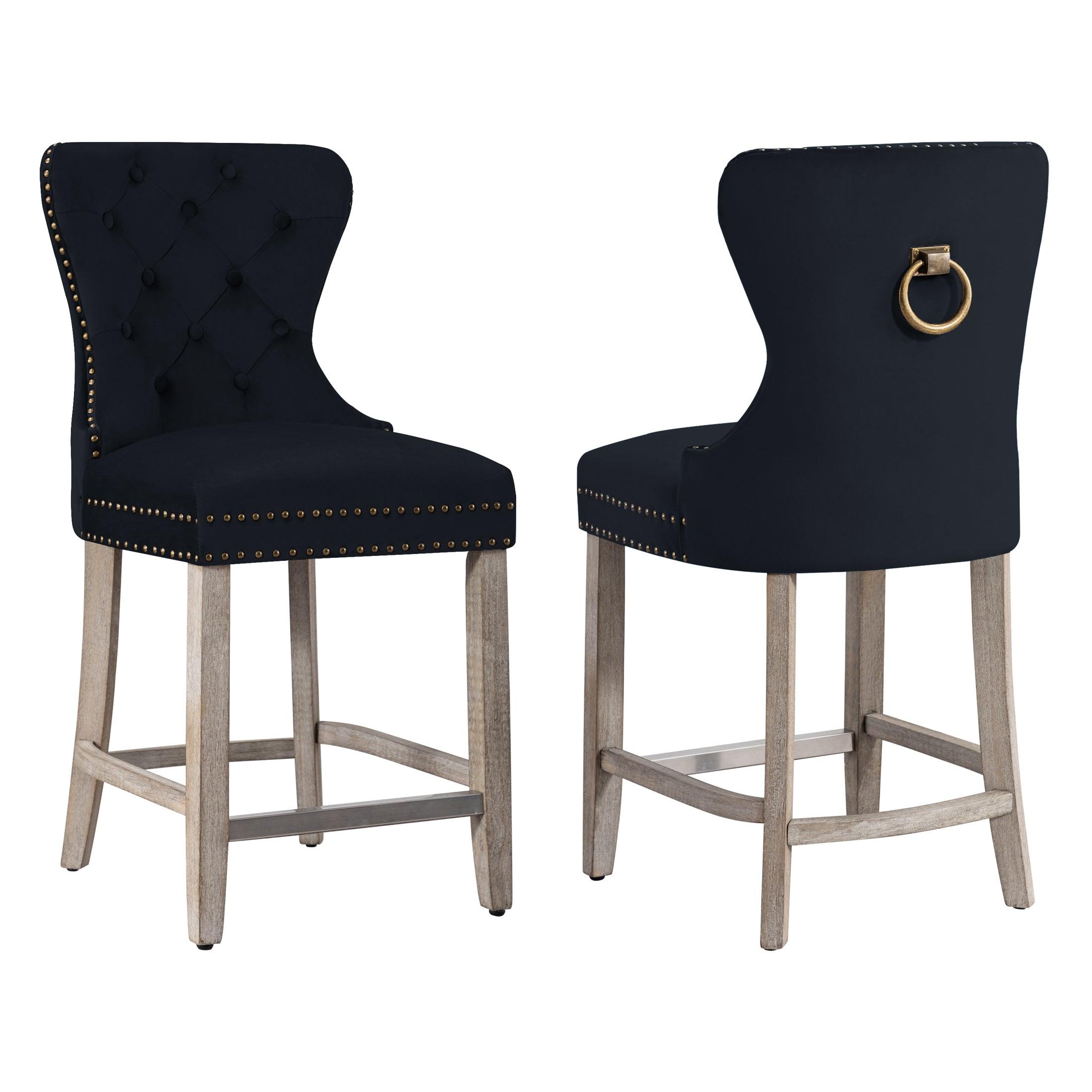 Hank 24" Tufted Velvet Counter Stool Antique Gray (Set of 2) - Costaelm