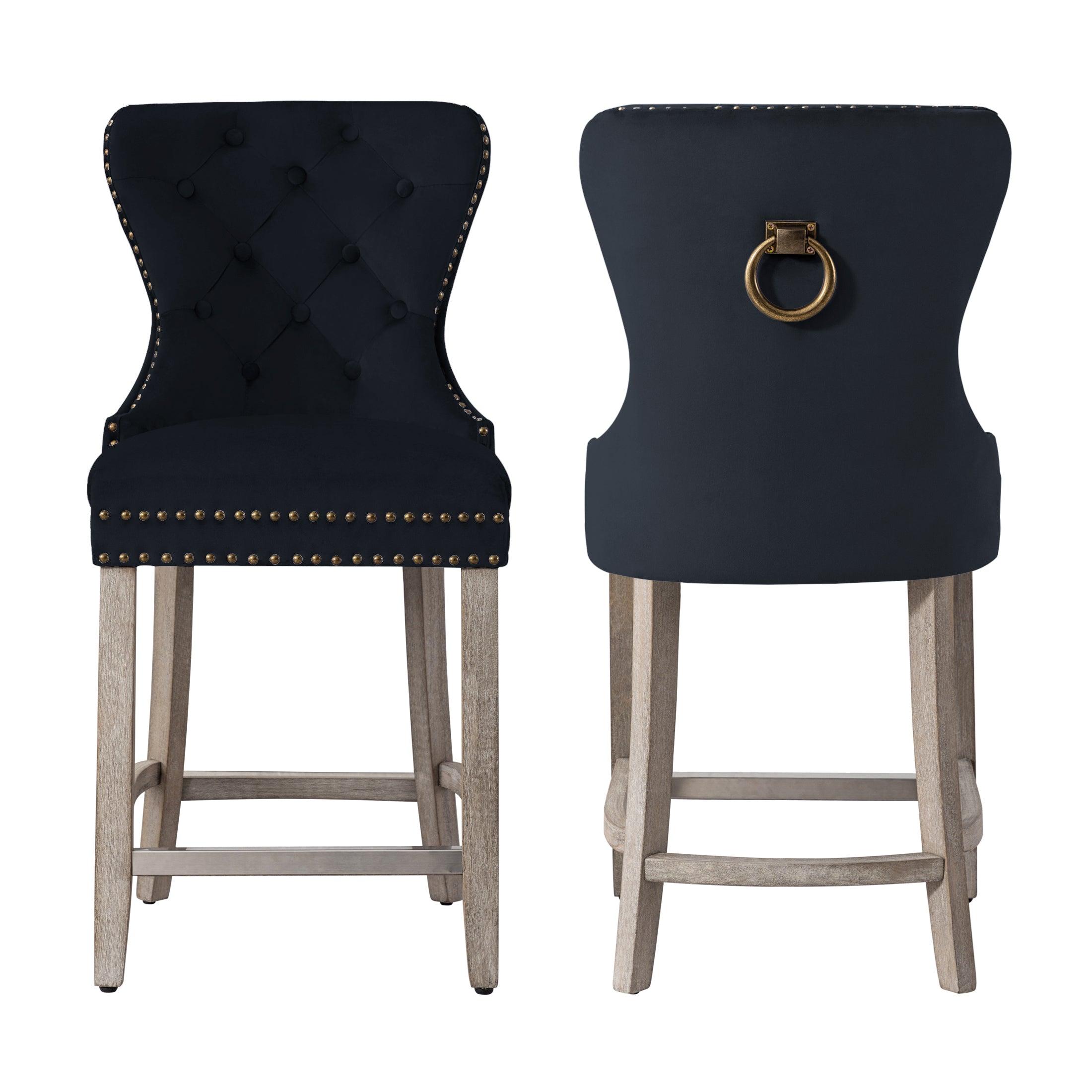 Hank 24" Tufted Velvet Counter Stool Antique Gray (Set of 2) - Costaelm