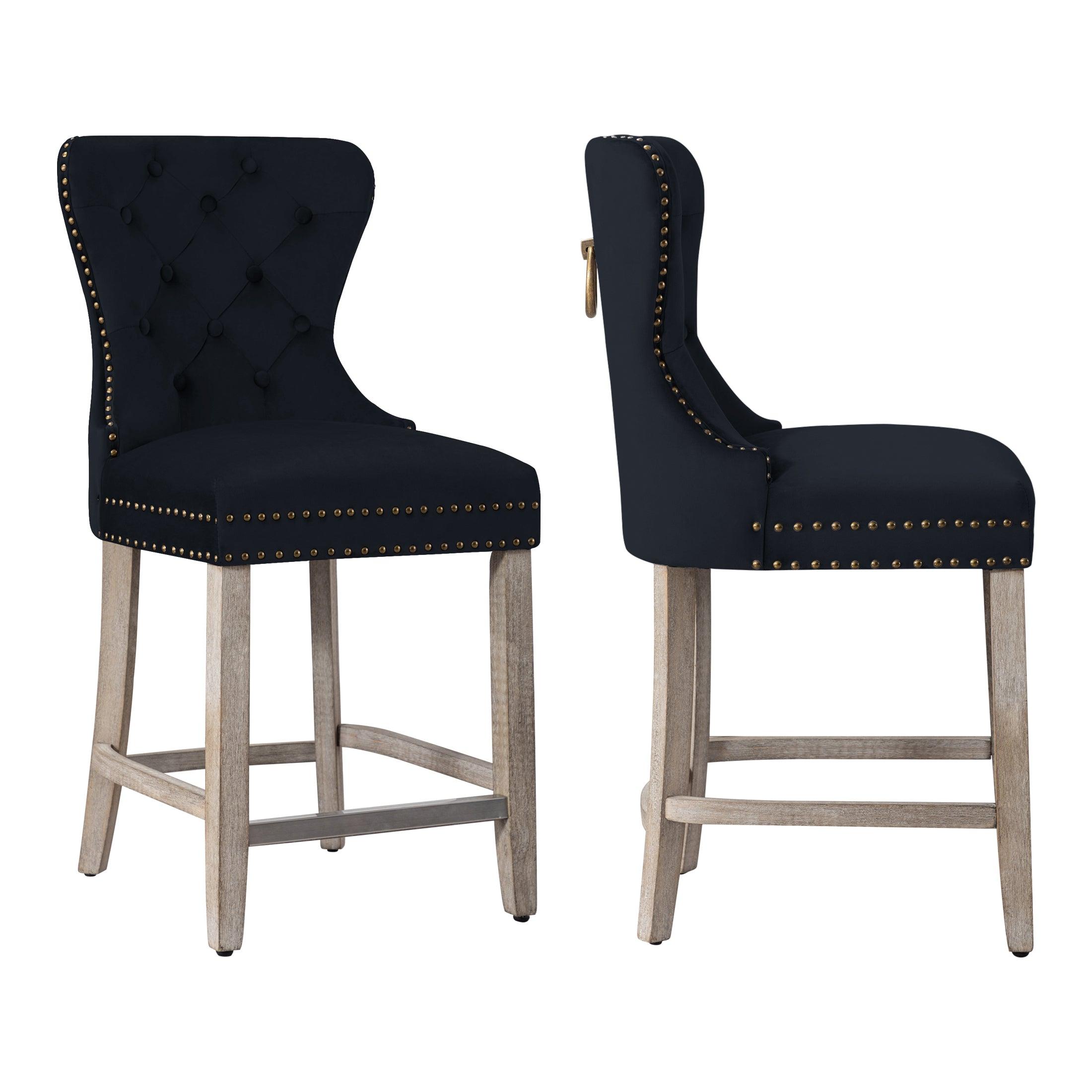 Hank 24" Tufted Velvet Counter Stool Antique Gray (Set of 2) - Costaelm