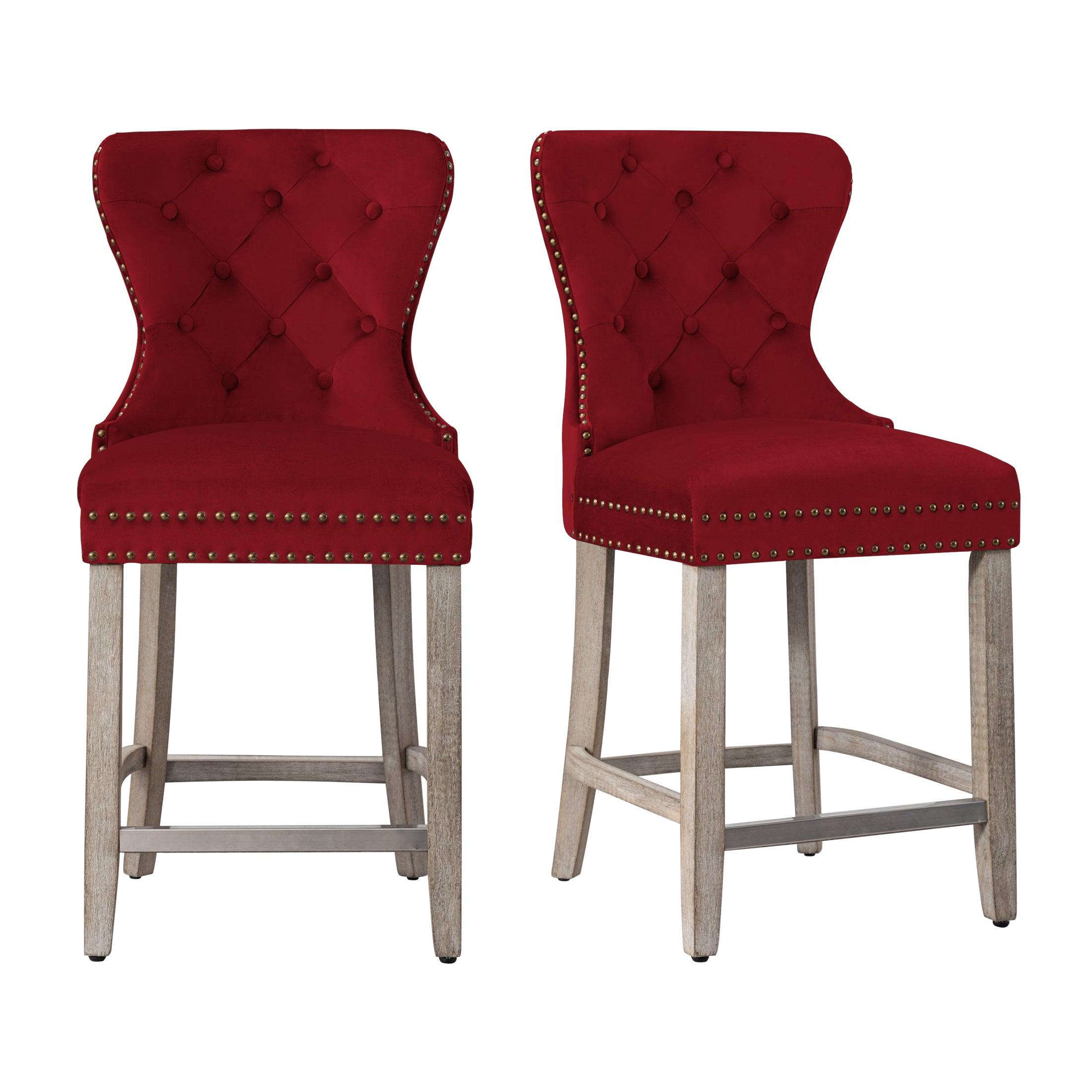 Hank 24" Tufted Velvet Counter Stool Antique Gray (Set of 2) - Costaelm