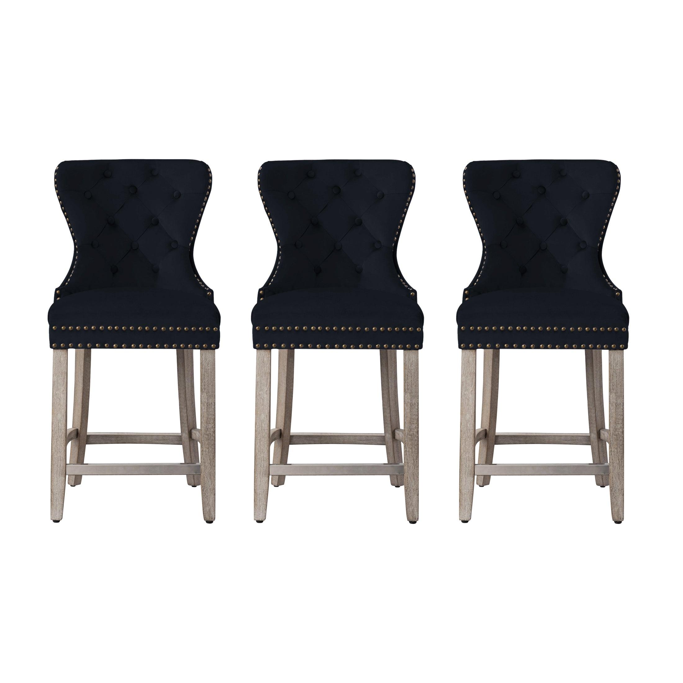 Hank 24" Tufted Velvet Counter Stool Antique Gray (Set of 3) - Costaelm