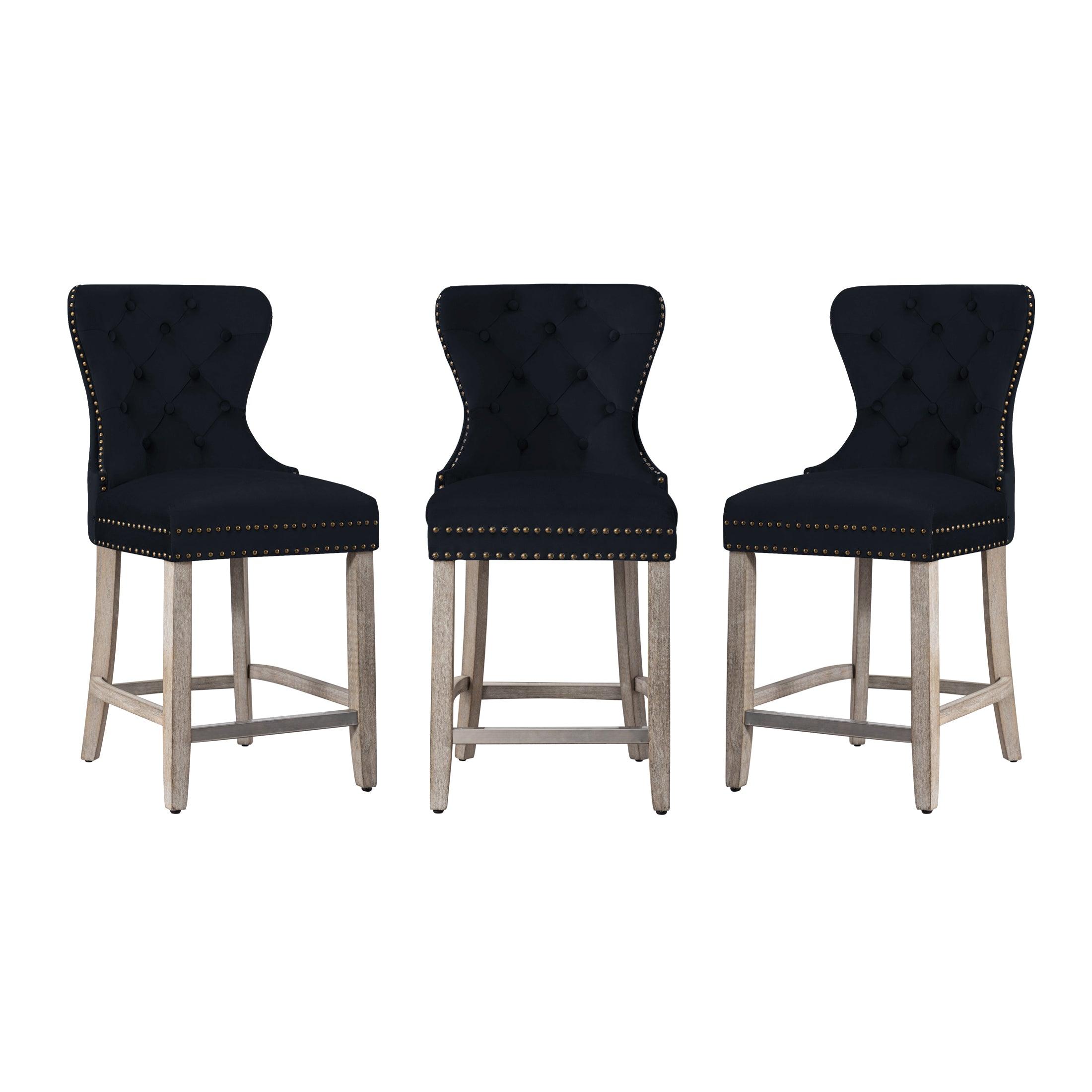 Hank 24" Tufted Velvet Counter Stool Antique Gray (Set of 3) - Costaelm