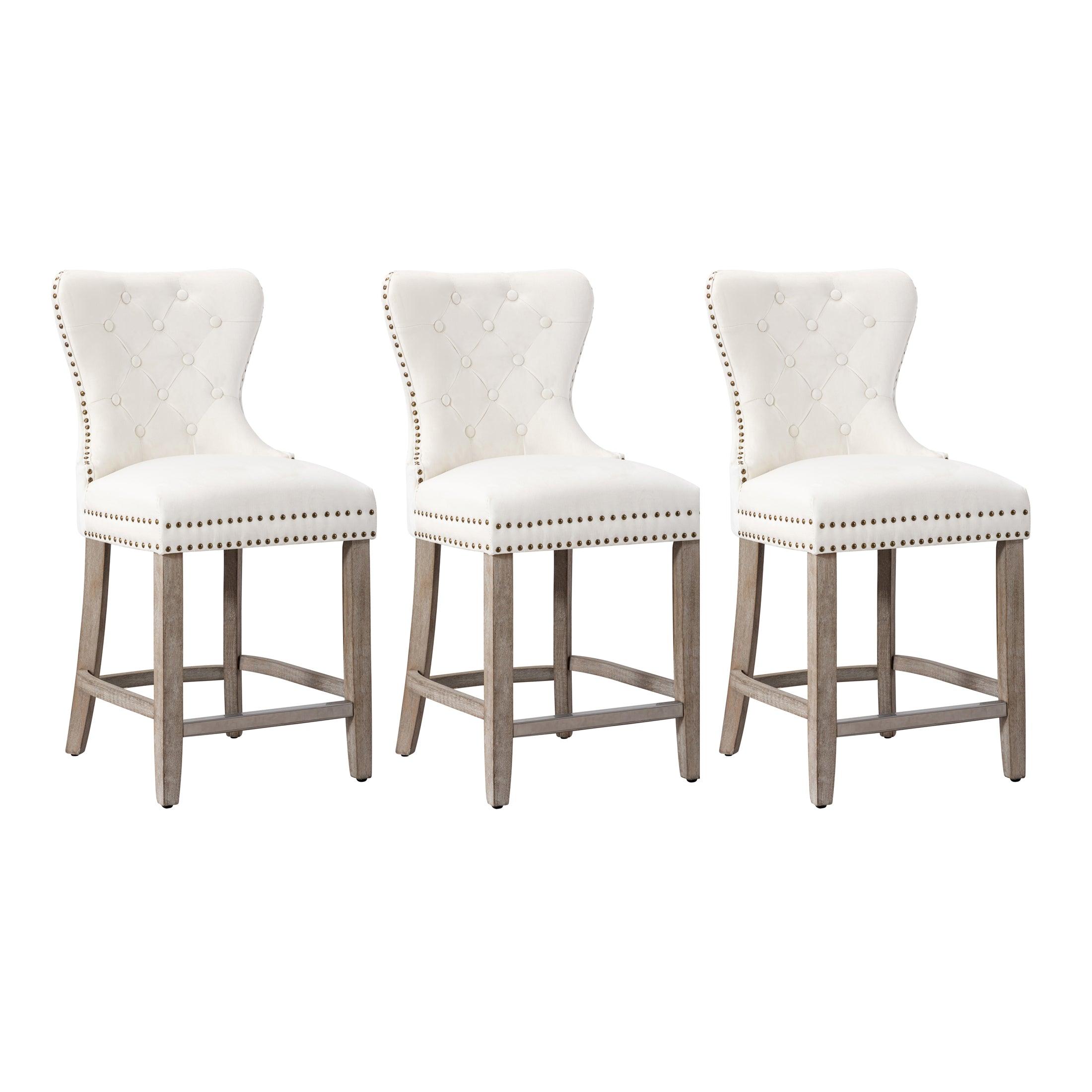 Hank 24" Tufted Velvet Counter Stool Antique Gray (Set of 3) - Costaelm