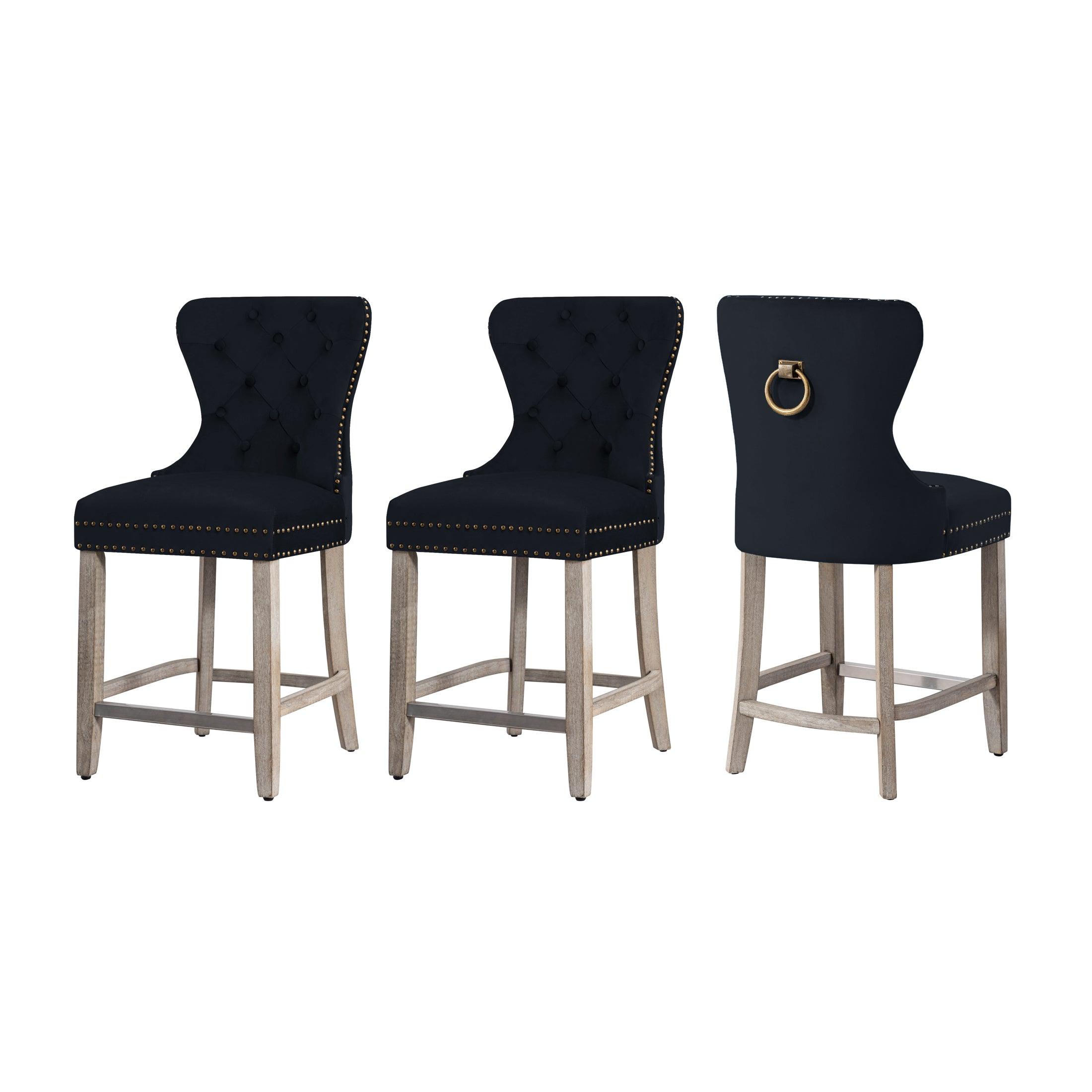 Hank 24" Tufted Velvet Counter Stool Antique Gray (Set of 3) - Costaelm