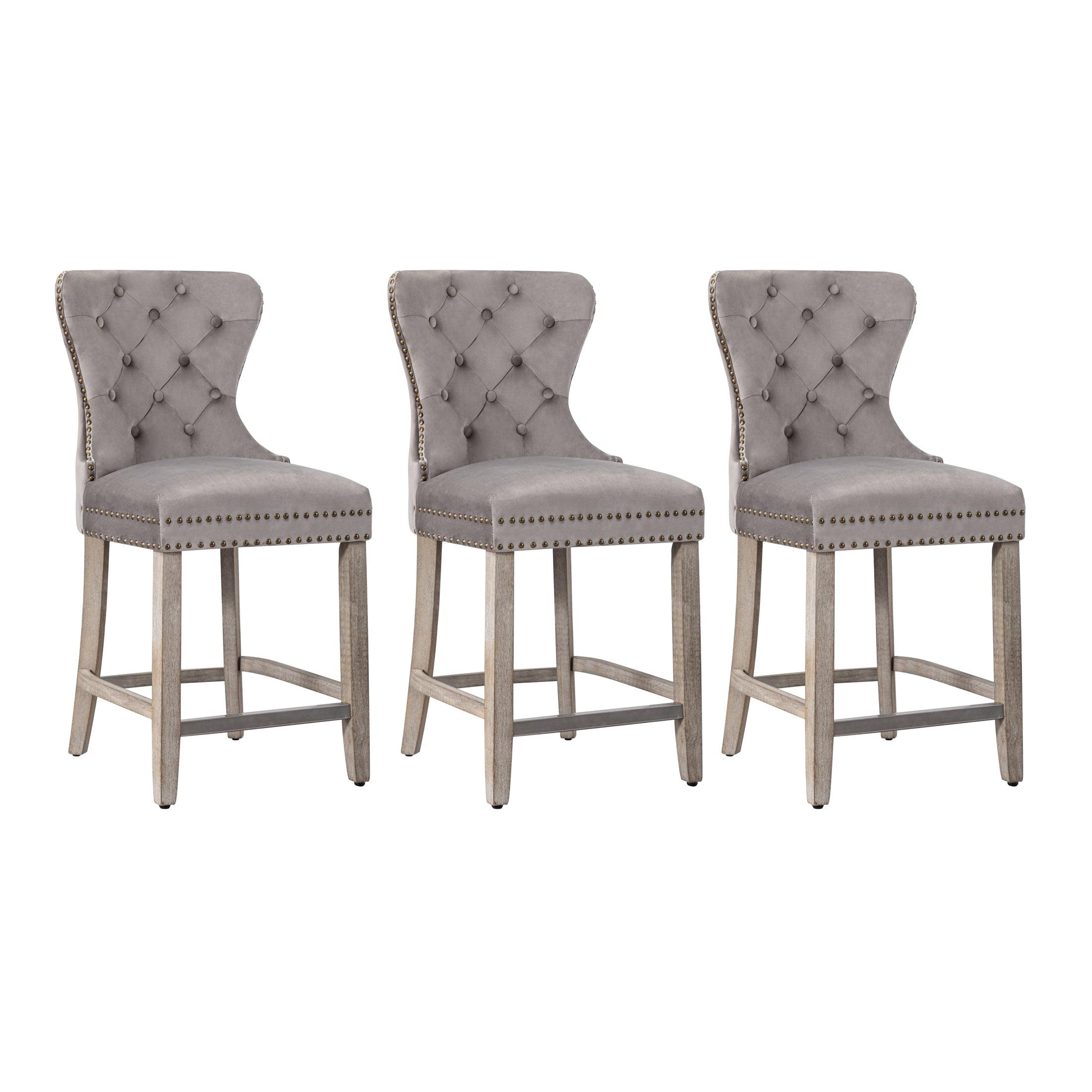 Hank 24" Tufted Velvet Counter Stool Antique Gray (Set of 3) - Costaelm