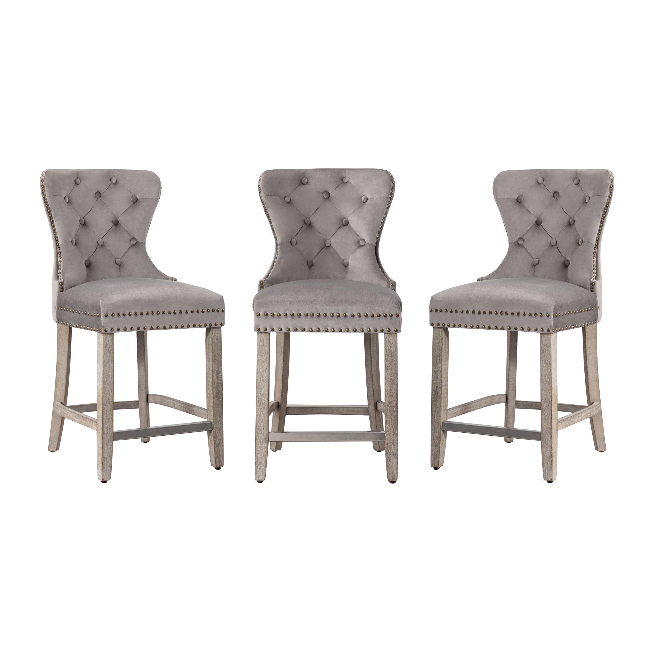 Hank 24" Tufted Velvet Counter Stool Antique Gray (Set of 3) - Costaelm