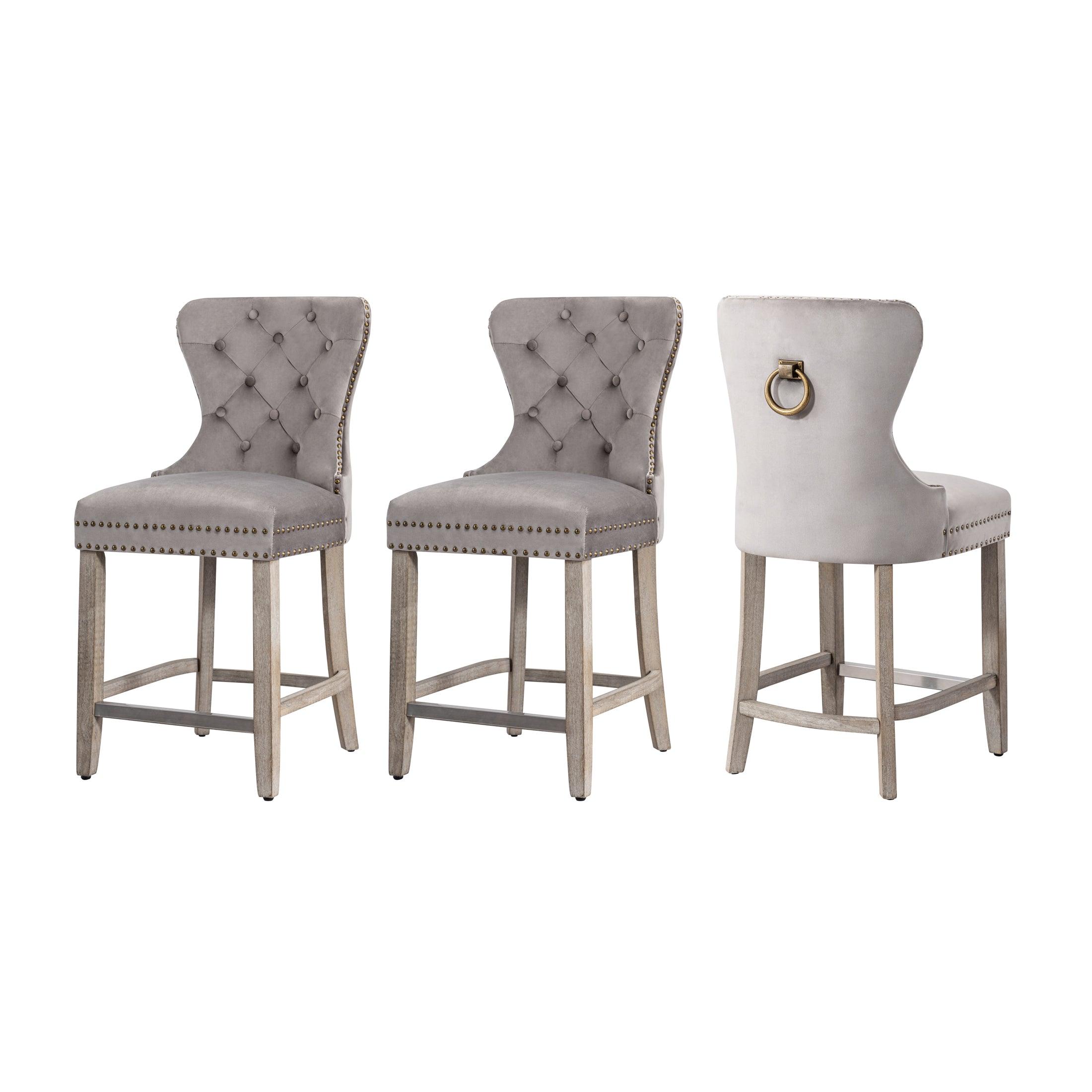 Hank 24" Tufted Velvet Counter Stool Antique Gray (Set of 3) - Costaelm