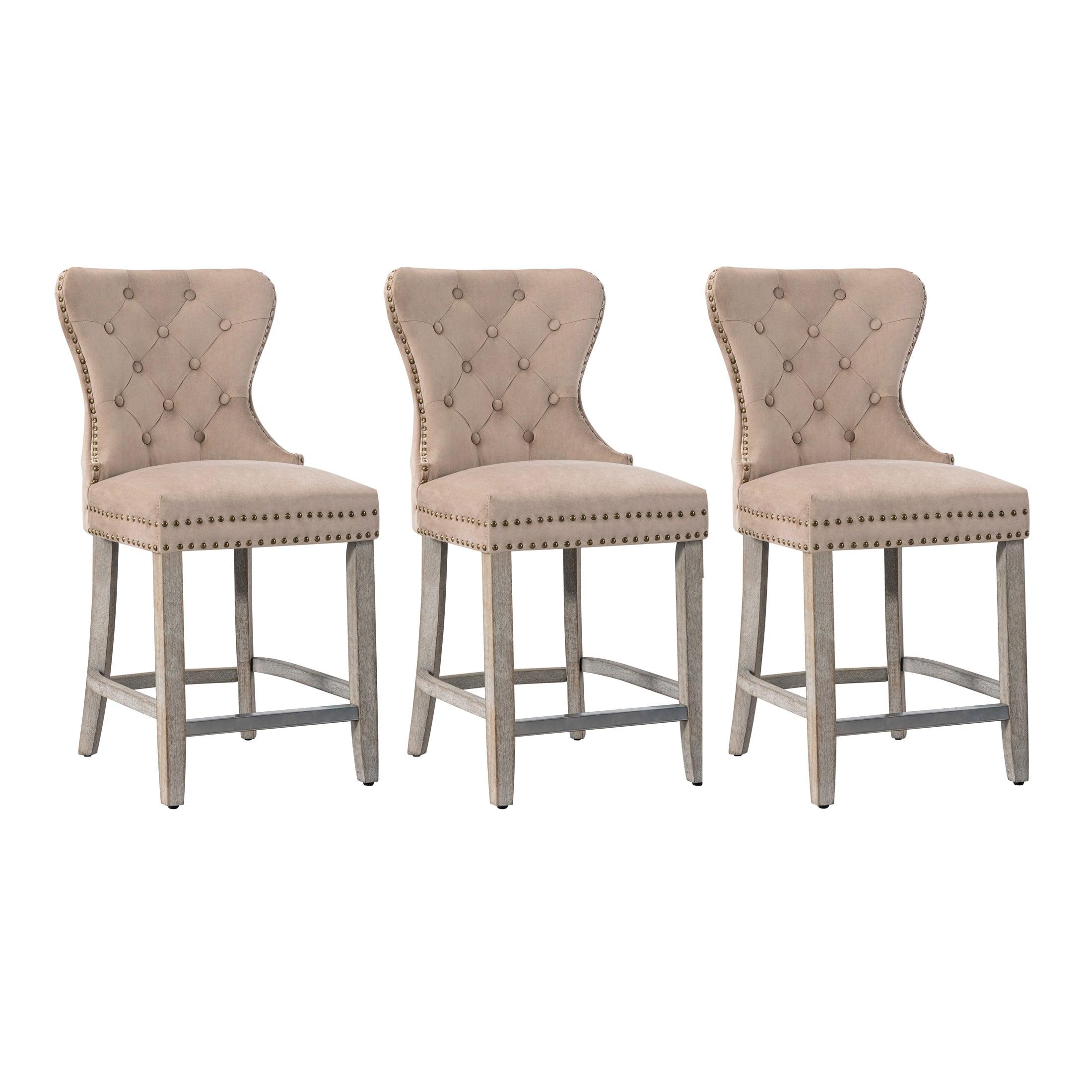 Hank 24" Tufted Velvet Counter Stool Antique Gray (Set of 3) - Costaelm