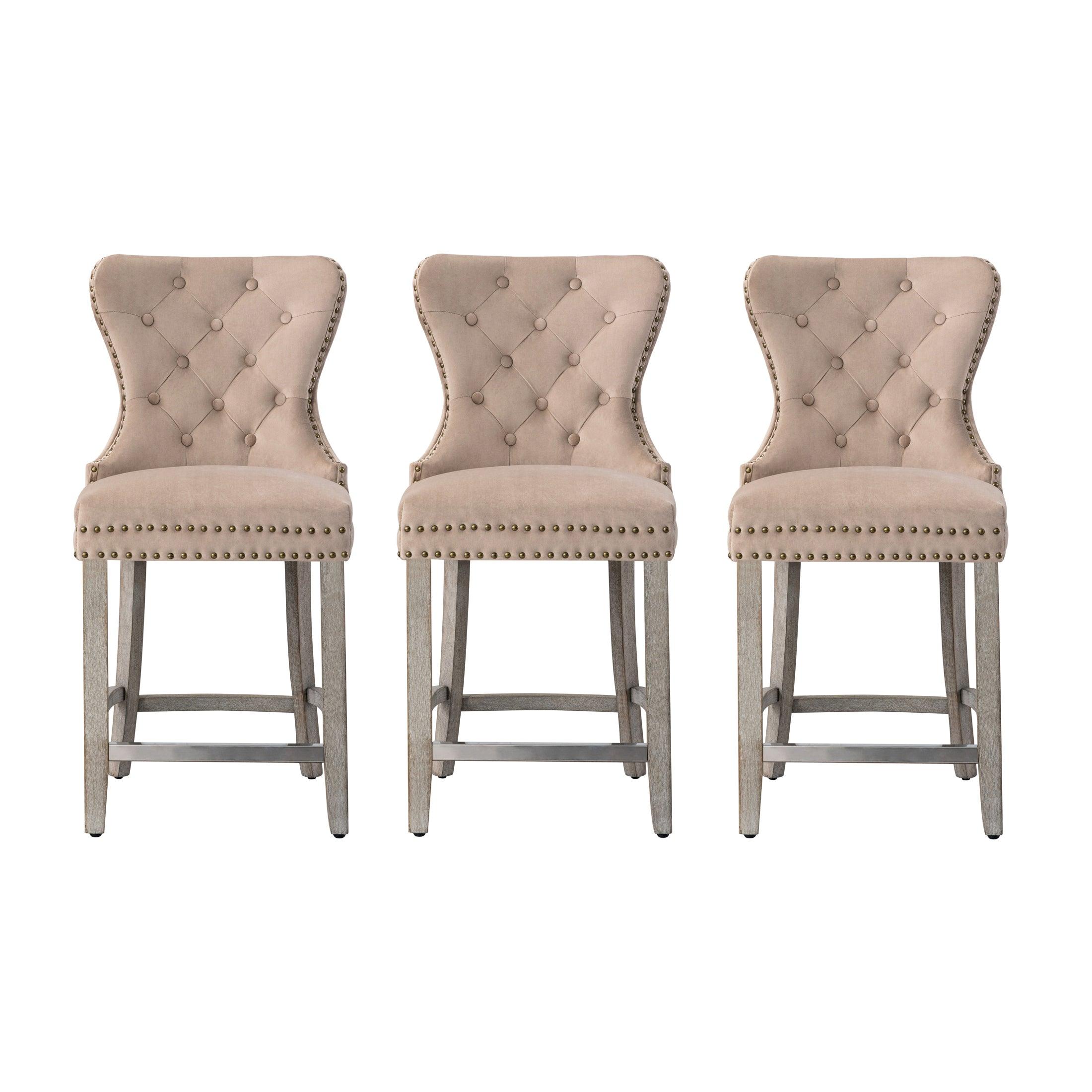 Hank 24" Tufted Velvet Counter Stool Antique Gray (Set of 3) - Costaelm