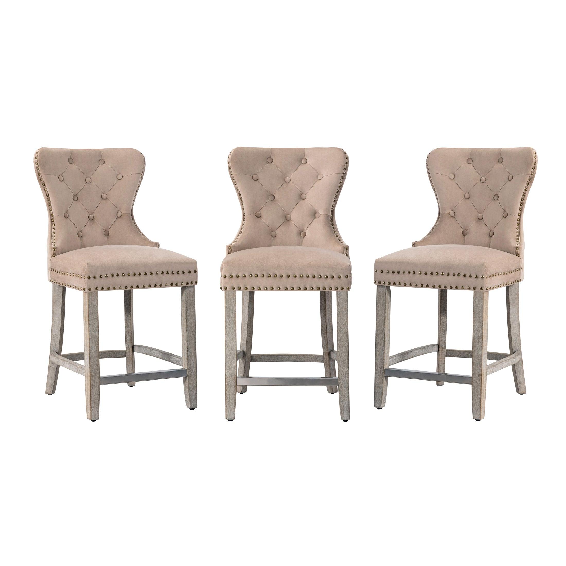 Hank 24" Tufted Velvet Counter Stool Antique Gray (Set of 3) - Costaelm