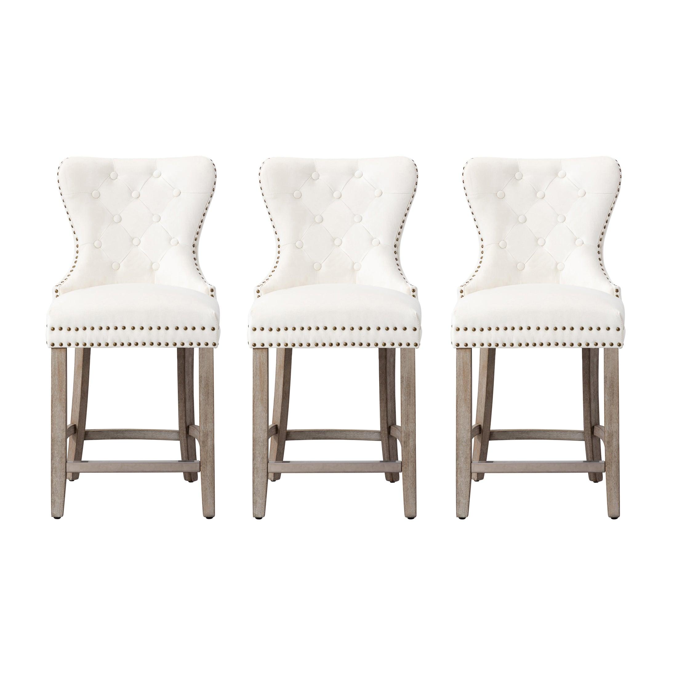 Hank 24" Tufted Velvet Counter Stool Antique Gray (Set of 3) - Costaelm