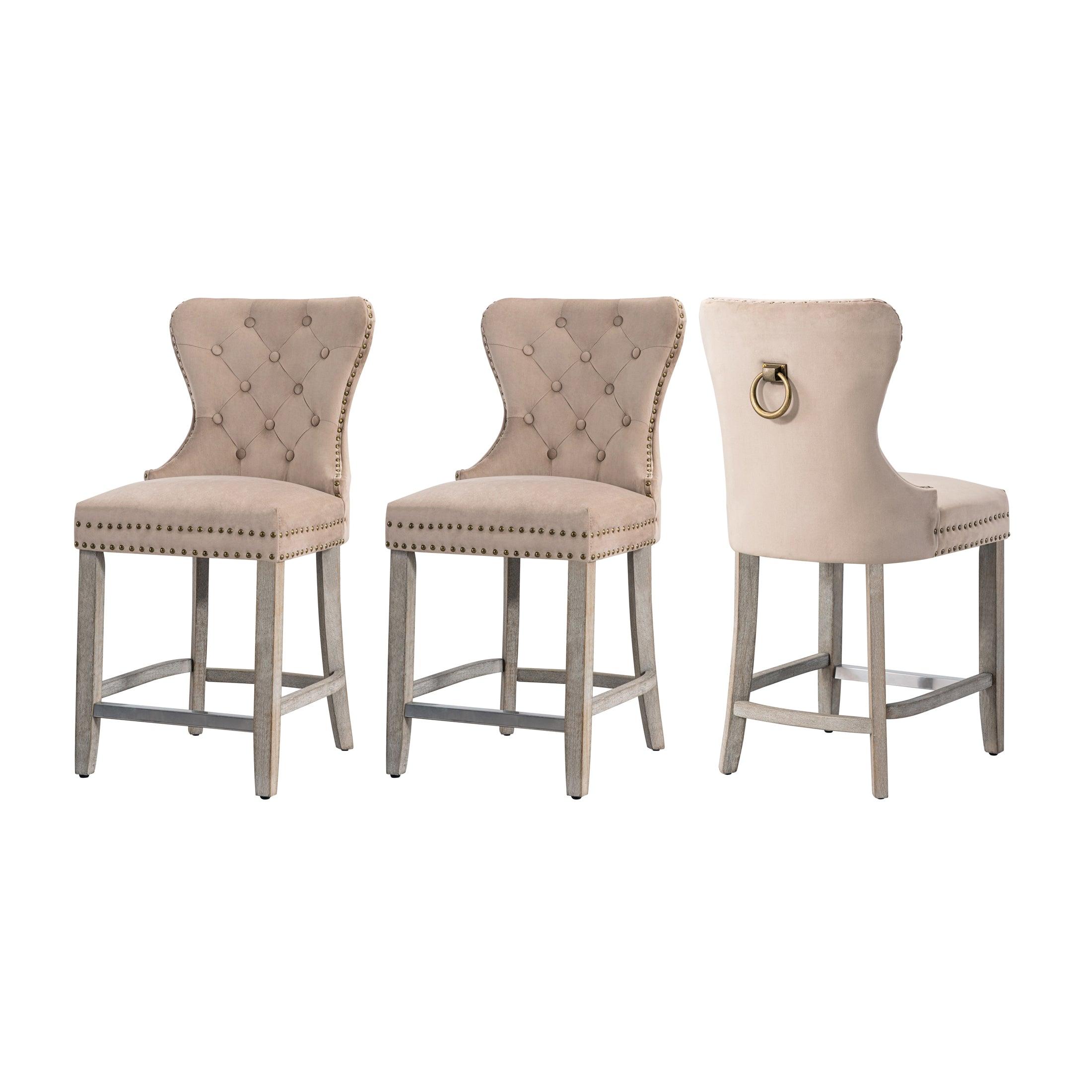 Hank 24" Tufted Velvet Counter Stool Antique Gray (Set of 3) - Costaelm