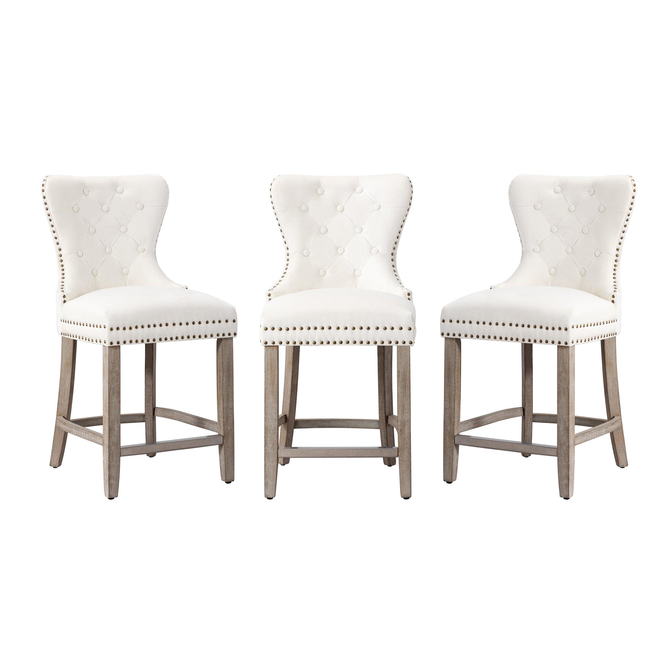 Hank 24" Tufted Velvet Counter Stool Antique Gray (Set of 3) - Costaelm