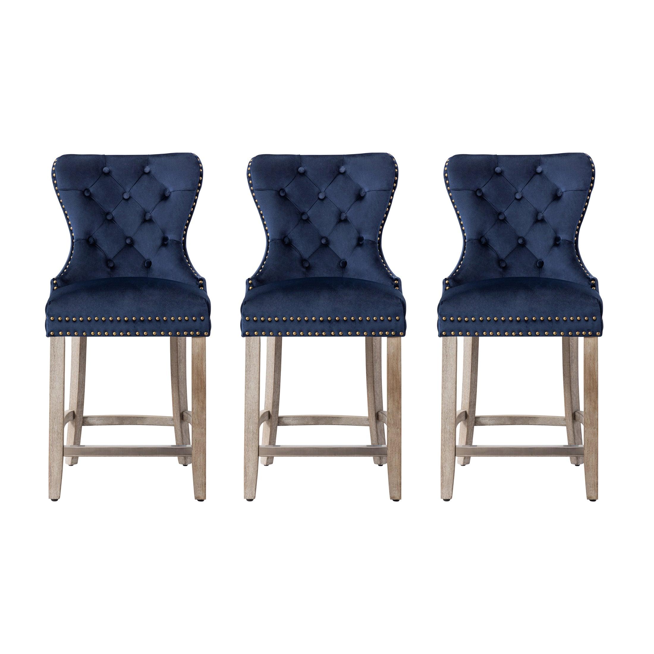 Hank 24" Tufted Velvet Counter Stool Antique Gray (Set of 3) - Costaelm