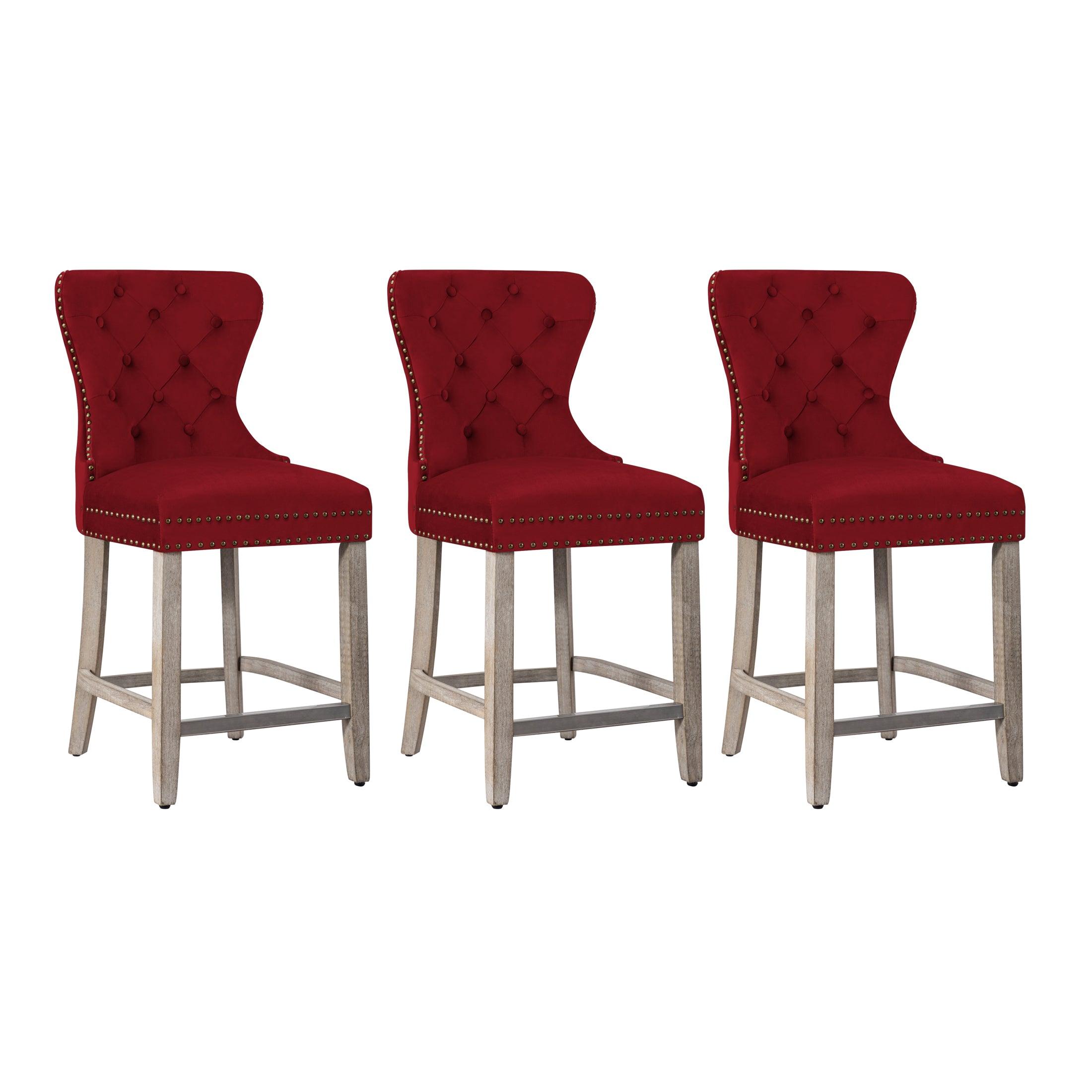 Hank 24" Tufted Velvet Counter Stool Antique Gray (Set of 3) - Costaelm