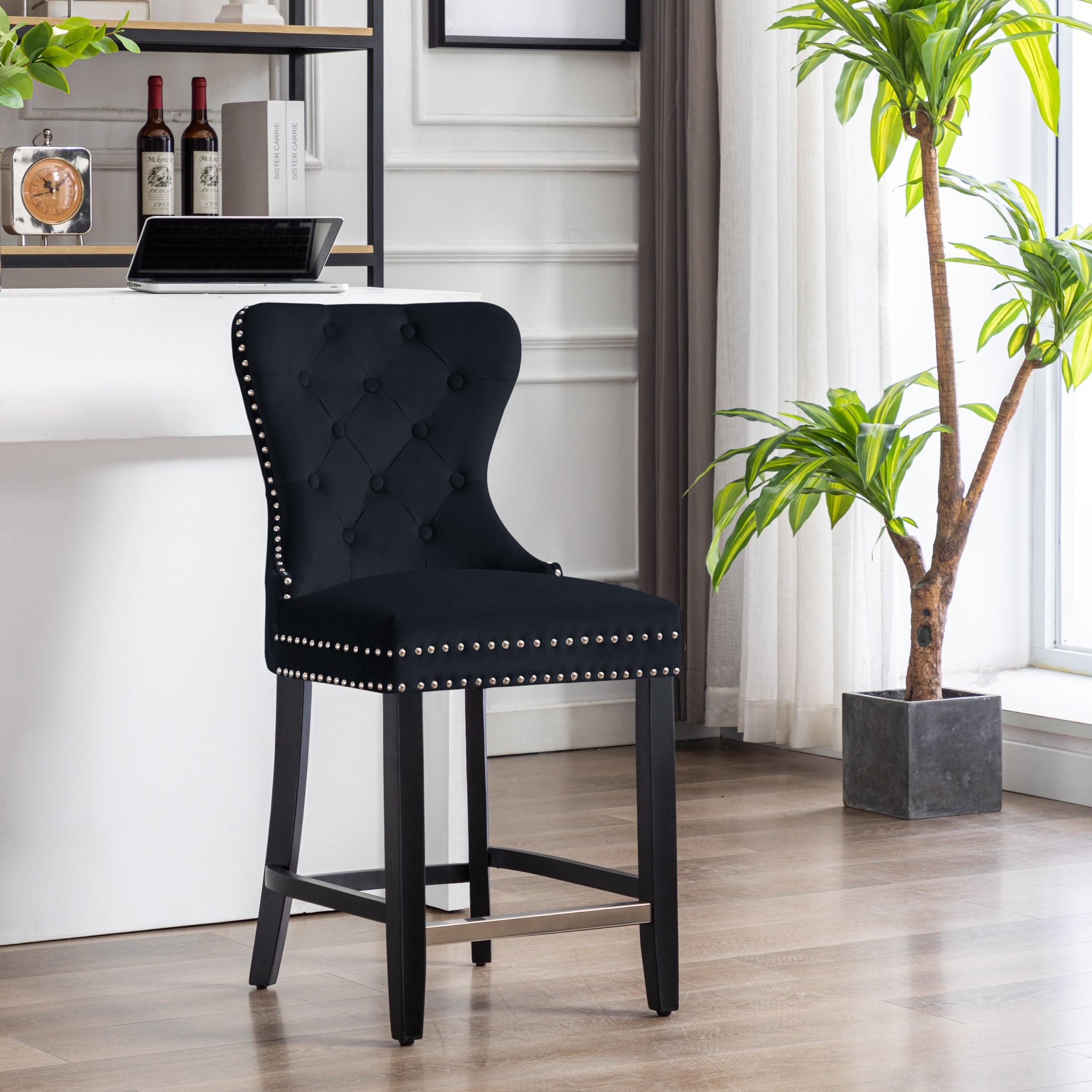 Hank 24" Tufted Velvet Counter Stool Black - Costaelm