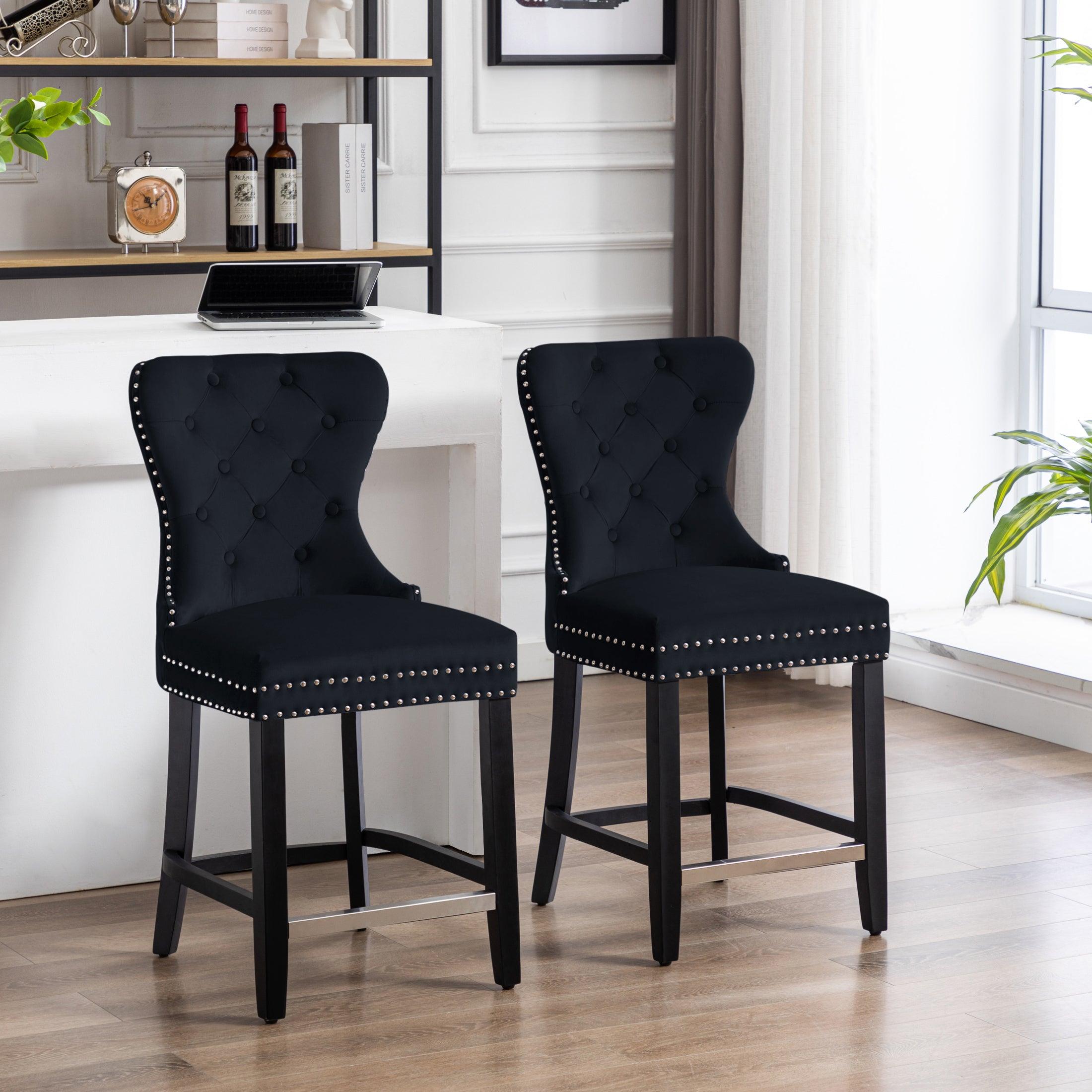 Hank 24" Tufted Velvet Counter Stool Black (Set of 2) - Costaelm