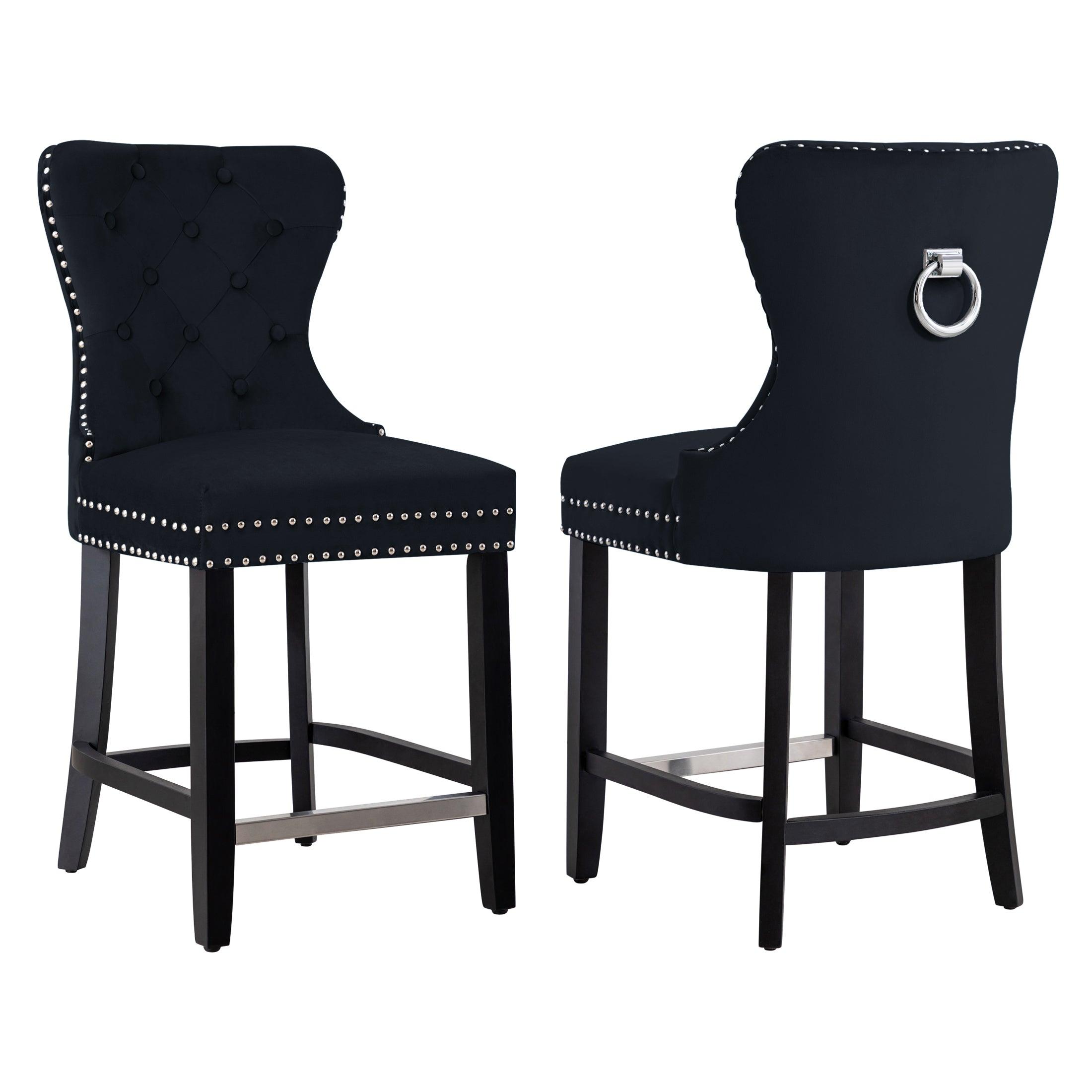 Hank 24" Tufted Velvet Counter Stool Black (Set of 2) - Costaelm