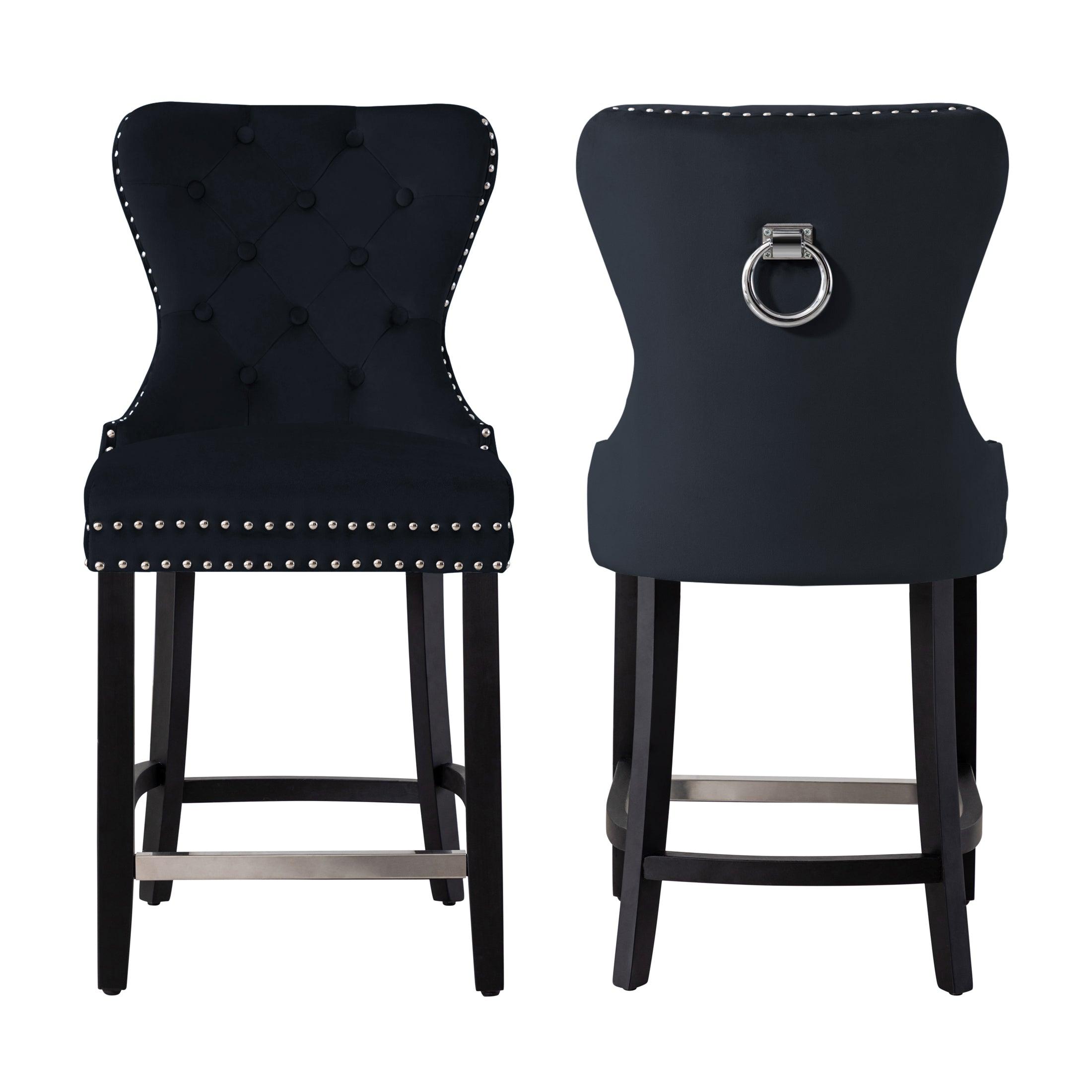 Hank 24" Tufted Velvet Counter Stool Black (Set of 2) - Costaelm