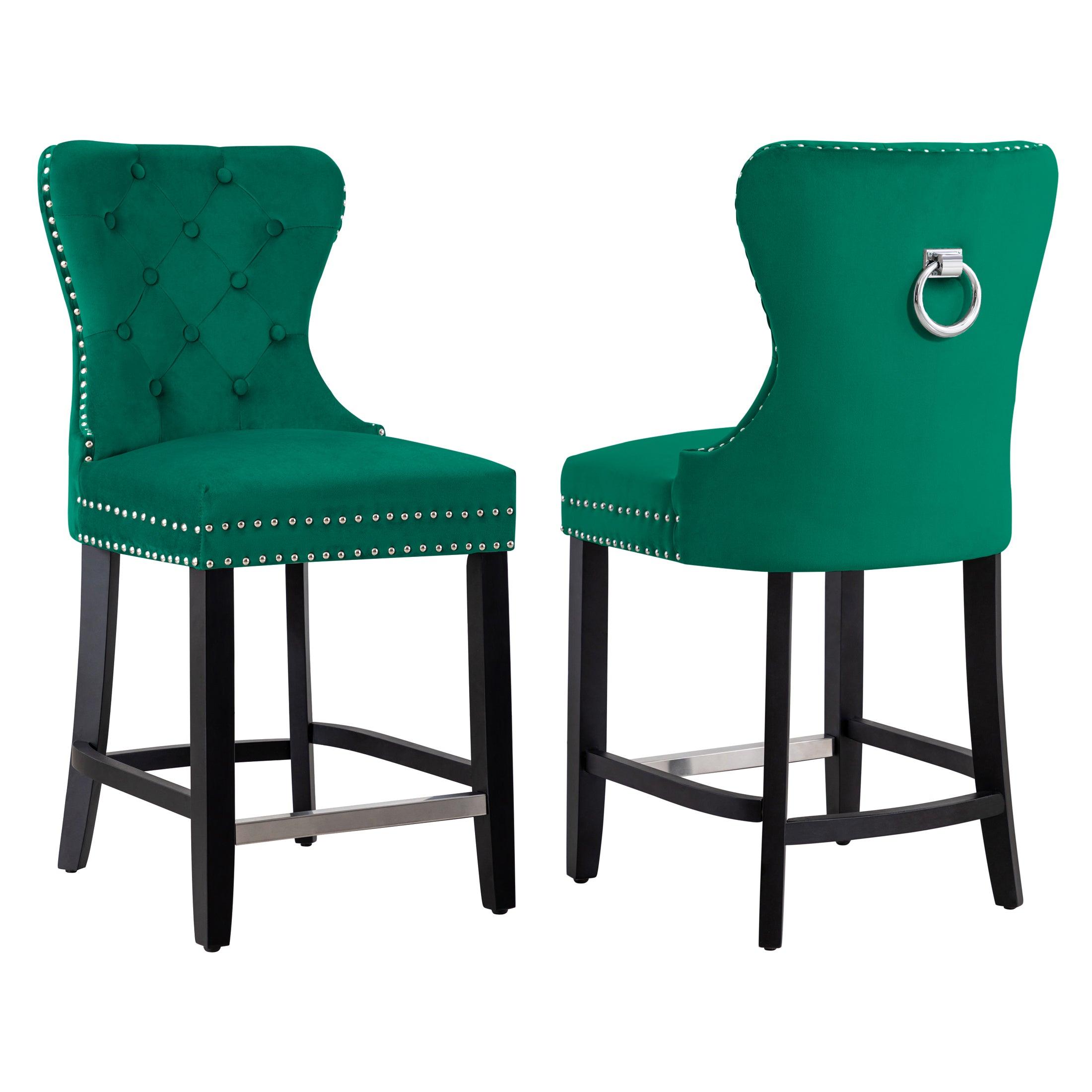 Hank 24" Tufted Velvet Counter Stool Black (Set of 2) - Costaelm