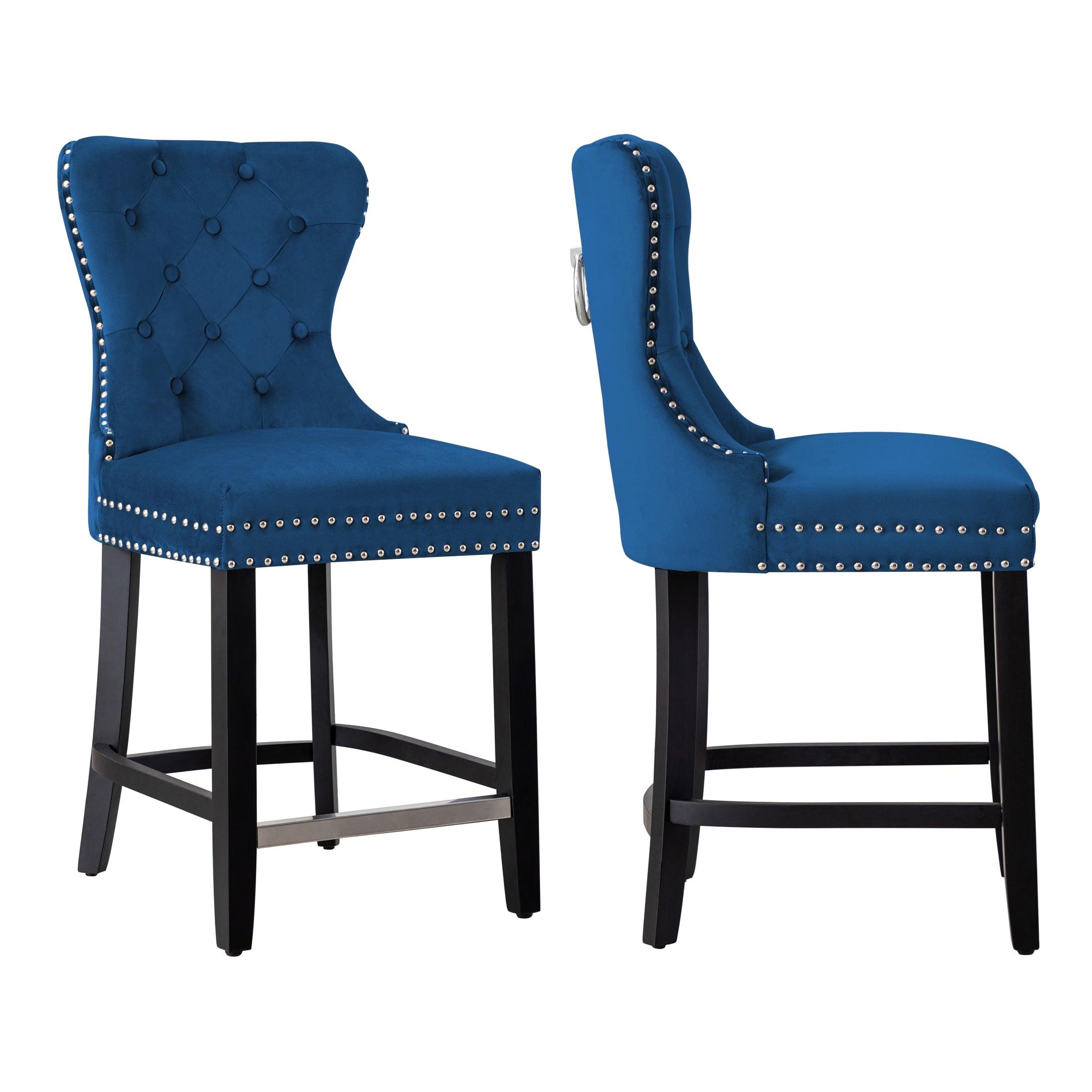 Hank 24" Tufted Velvet Counter Stool Black (Set of 2) - Costaelm