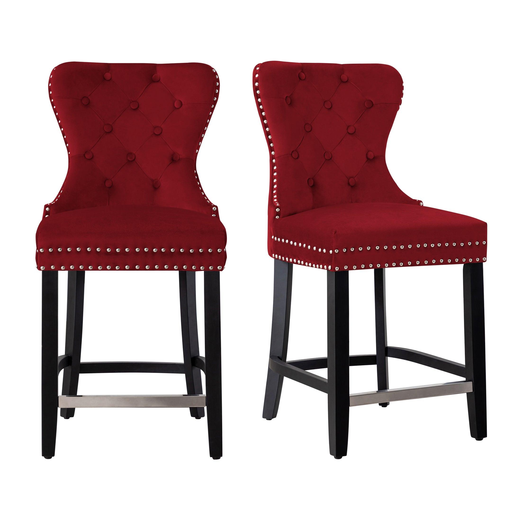 Hank 24" Tufted Velvet Counter Stool Black (Set of 2) - Costaelm