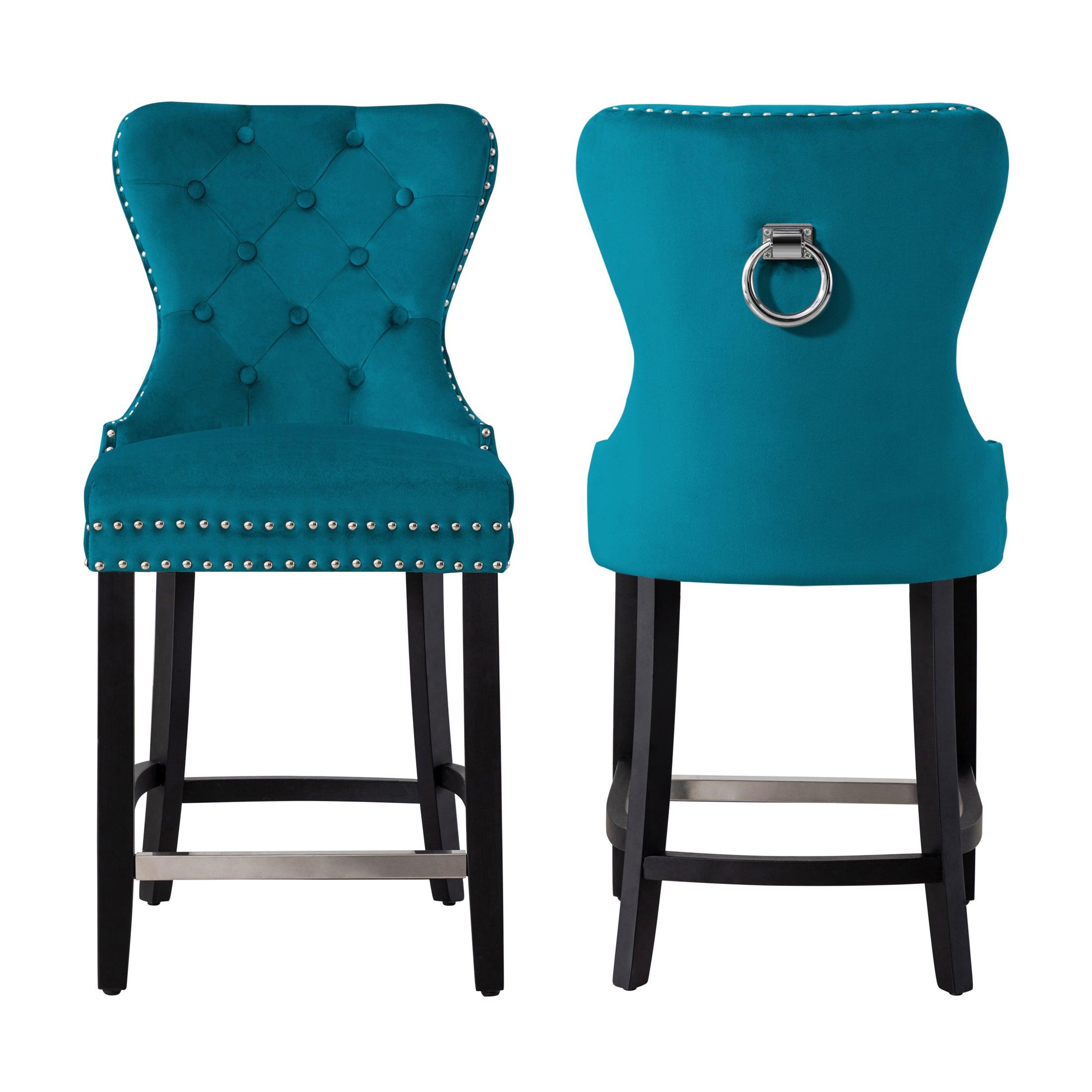 Hank 24" Tufted Velvet Counter Stool Black (Set of 2) - Costaelm