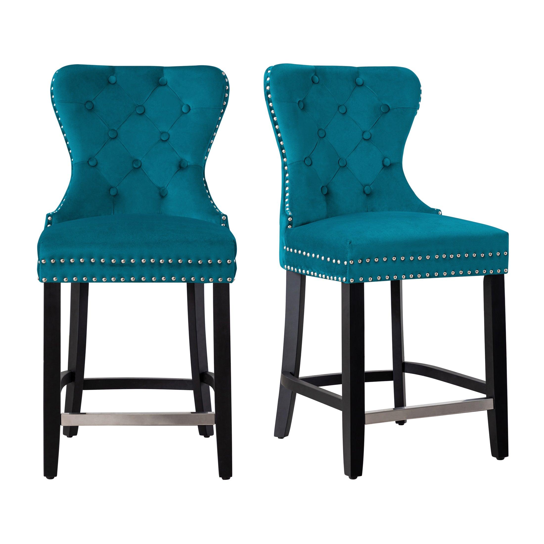 Hank 24" Tufted Velvet Counter Stool Black (Set of 2) - Costaelm