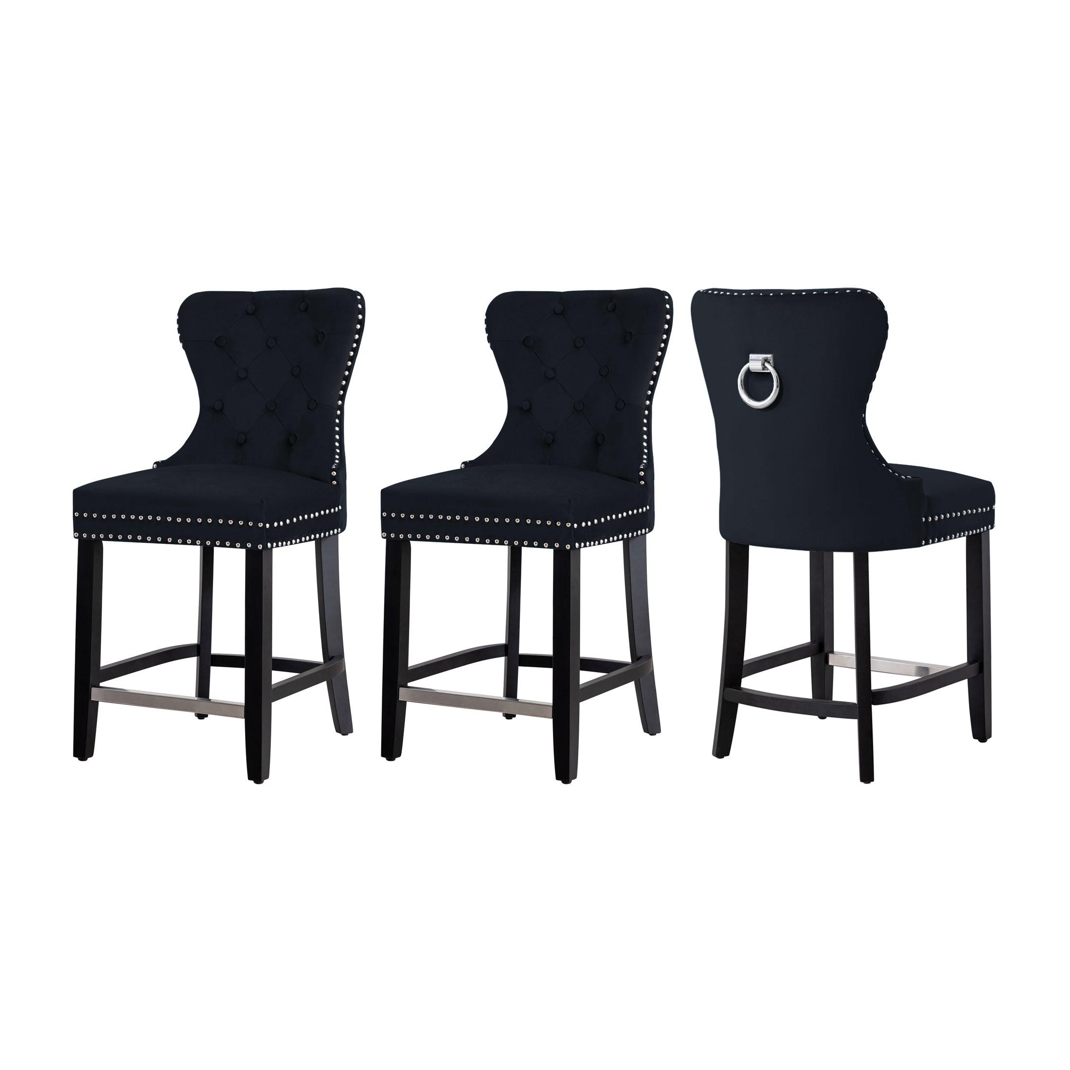 Hank 24" Tufted Velvet Counter Stool Black (Set of 3) - Costaelm