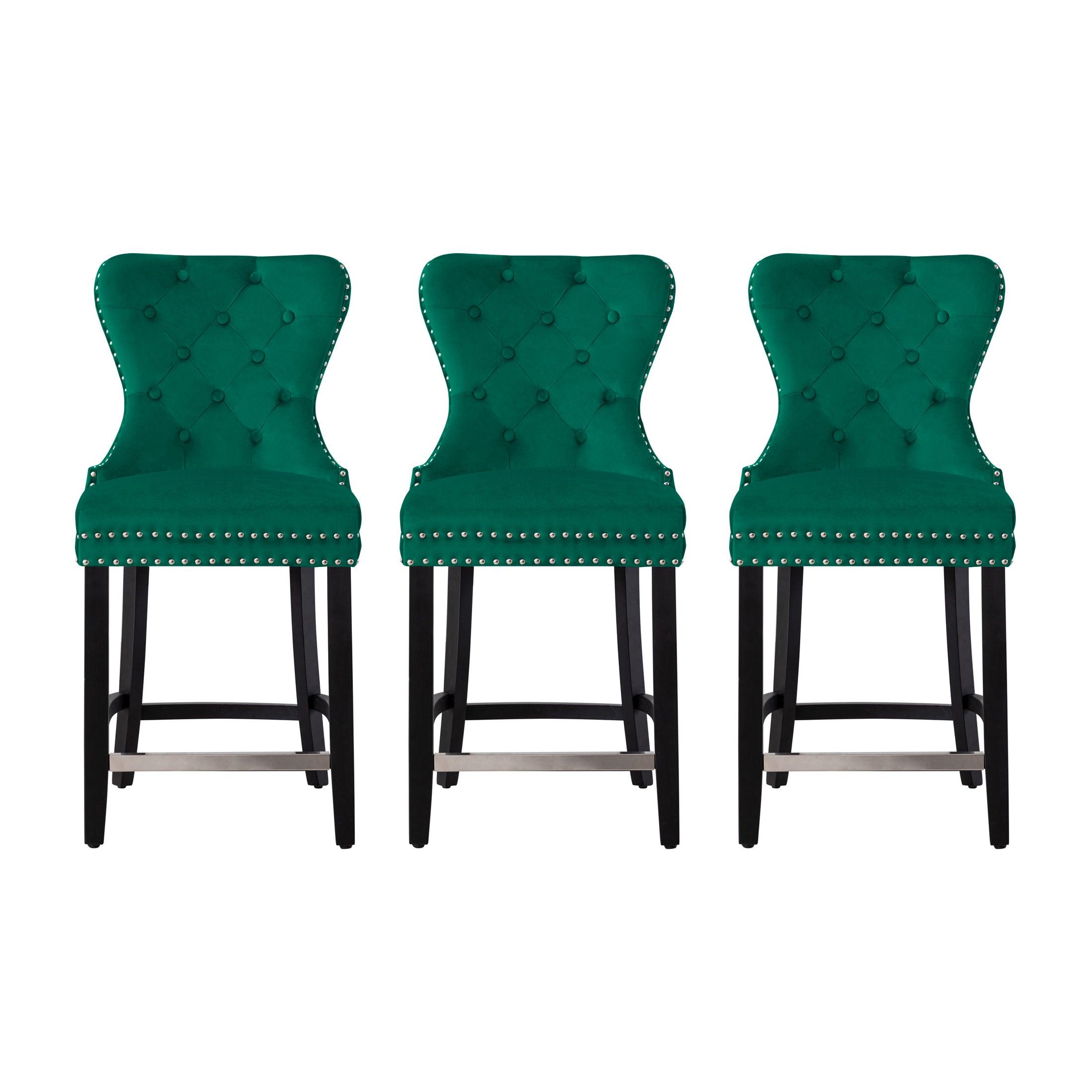 Hank 24" Tufted Velvet Counter Stool Black (Set of 3) - Costaelm