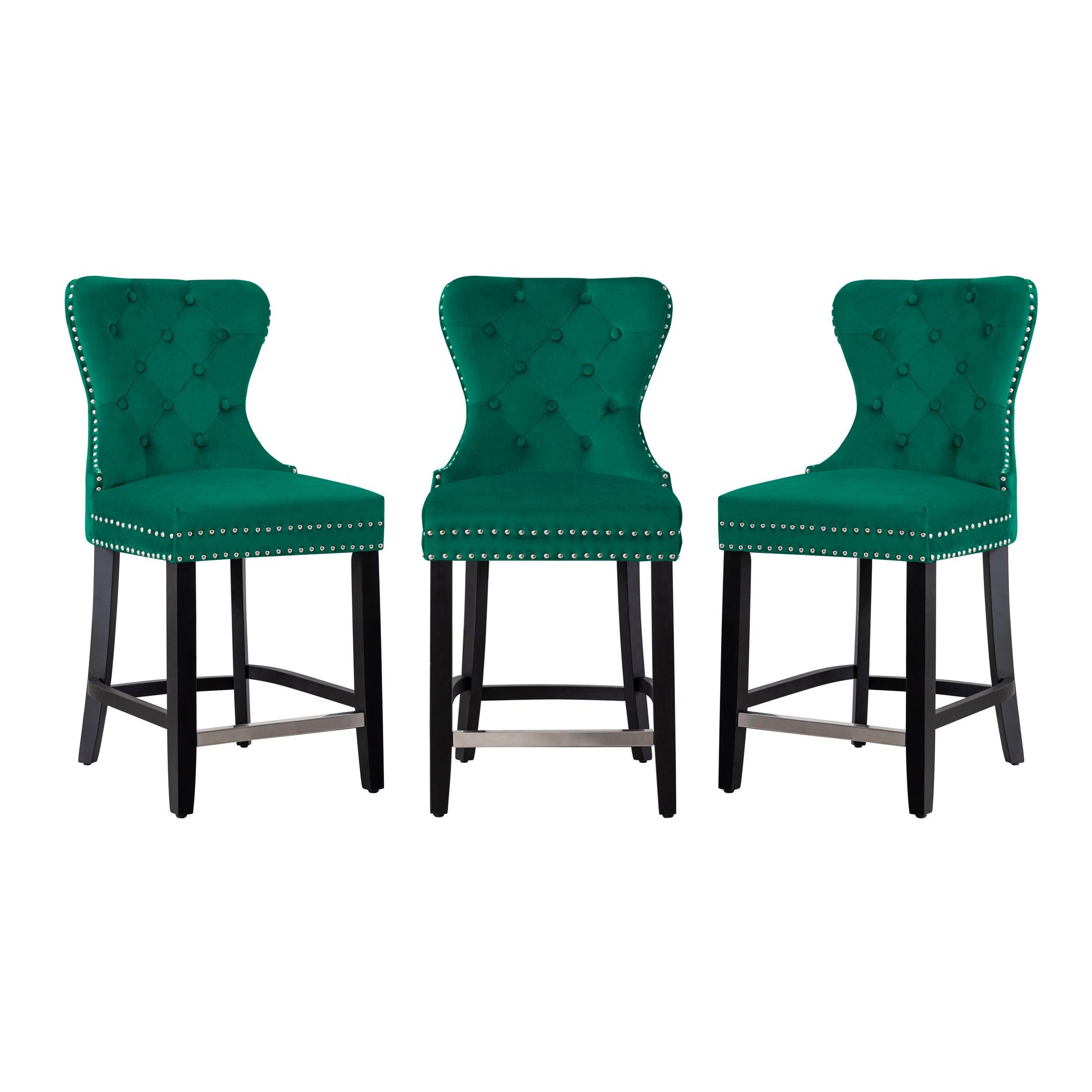 Hank 24" Tufted Velvet Counter Stool Black (Set of 3) - Costaelm