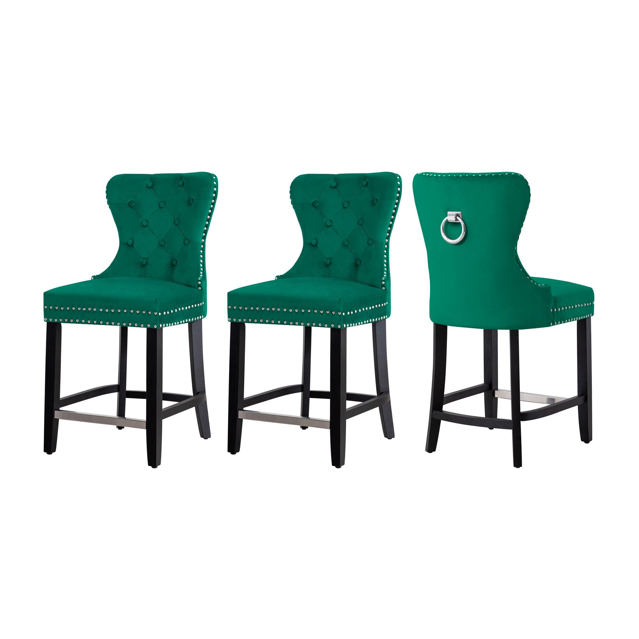 Hank 24" Tufted Velvet Counter Stool Black (Set of 3) - Costaelm